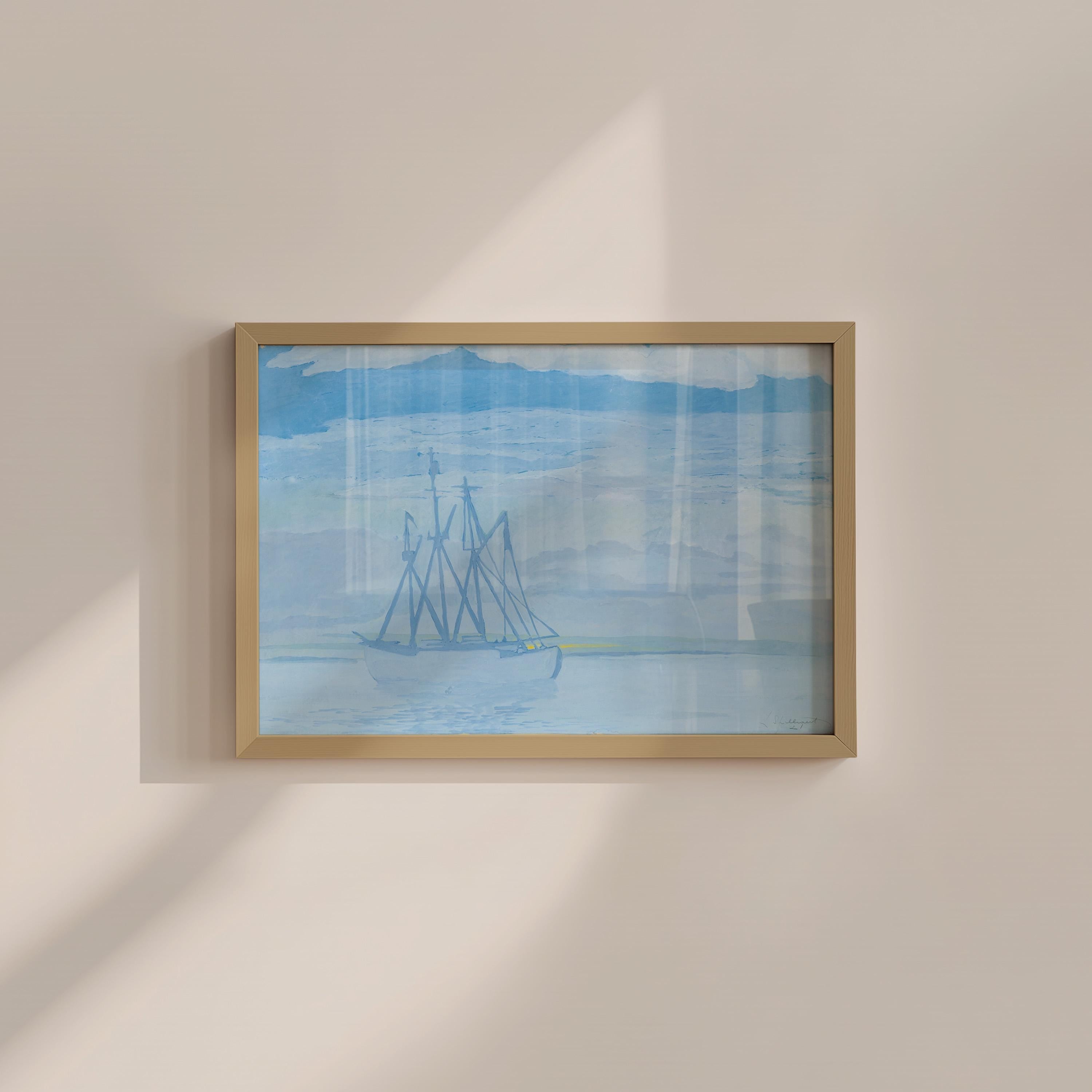 Vintage Nautical Art Print, Digital Ship Painting, Printable Wall Art, Digital Download, Blue Nautical Art, Classic Abstract Art
