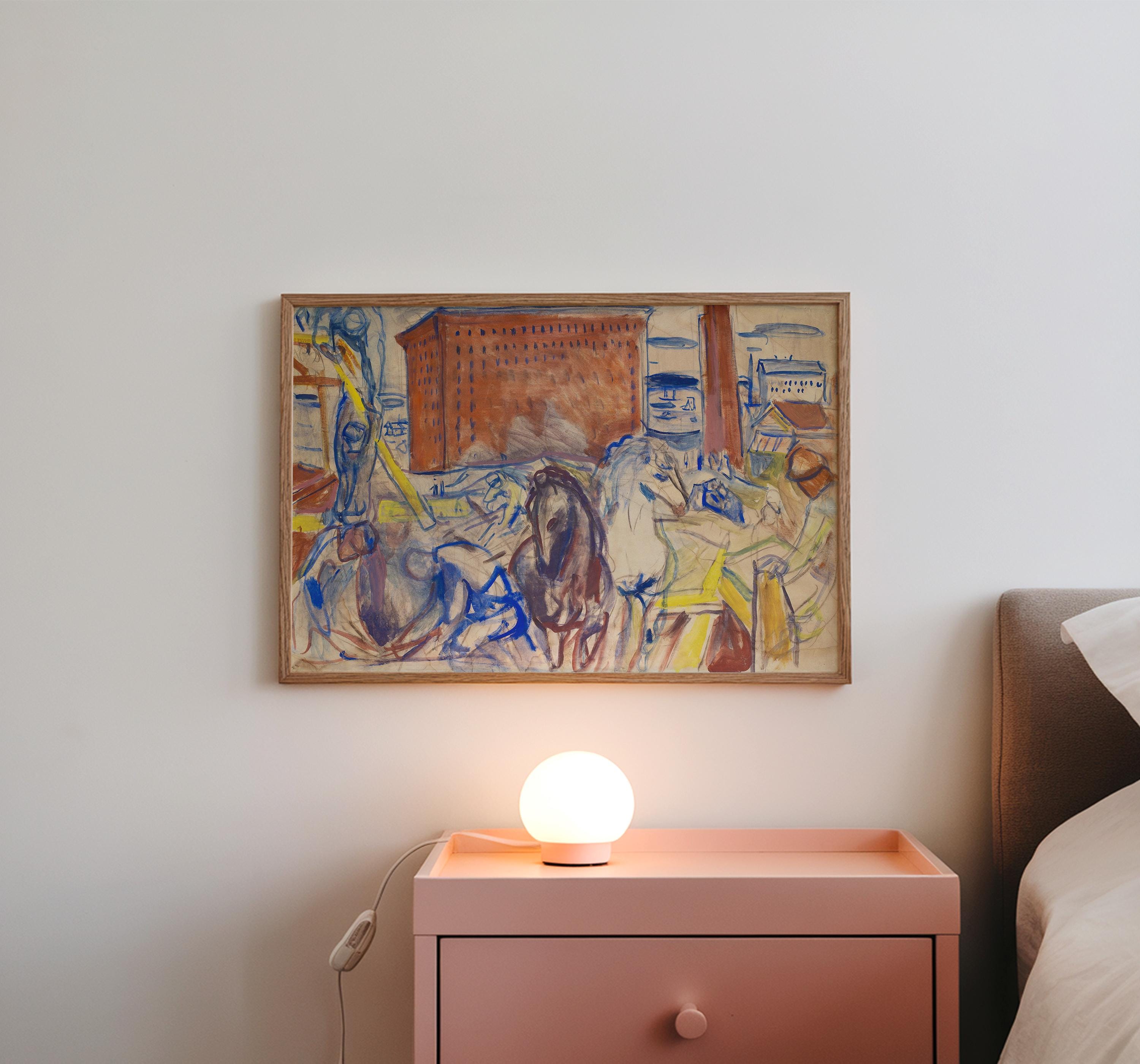 Abstract Wall Art, Vintage Landscape Painting, Horse Fauvism Decor, Downloadable Print, Large Wall Art, Maximalist Art Print, Unique Art
