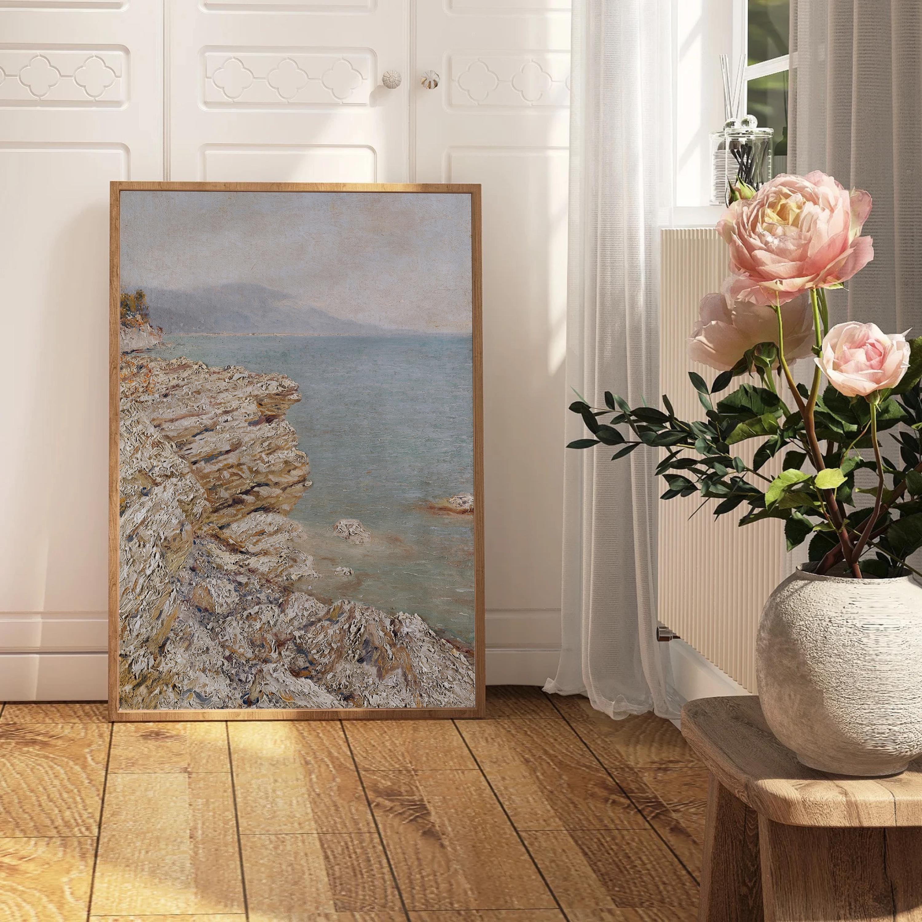 Vintage Beach Art, Digital Vintage Print, Vintage Art, Coastal Beach Art, Beach House print, Ocean Cliffs Art Print, Neutral Ocean Art Print