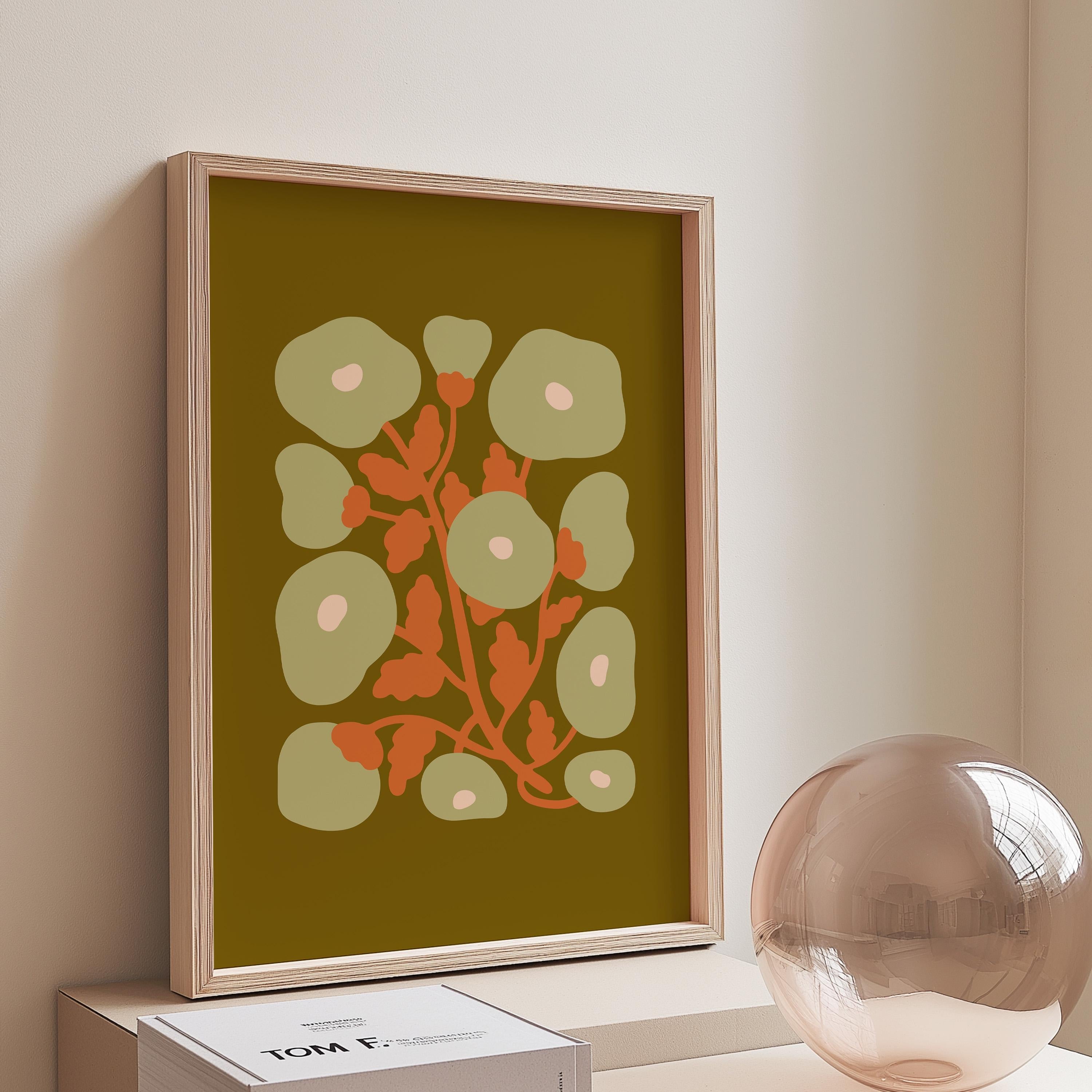 abstract floral art, orange flower posters, digital download, blue floral art print, 70s style floral art, Maximalist Art, groovy flower