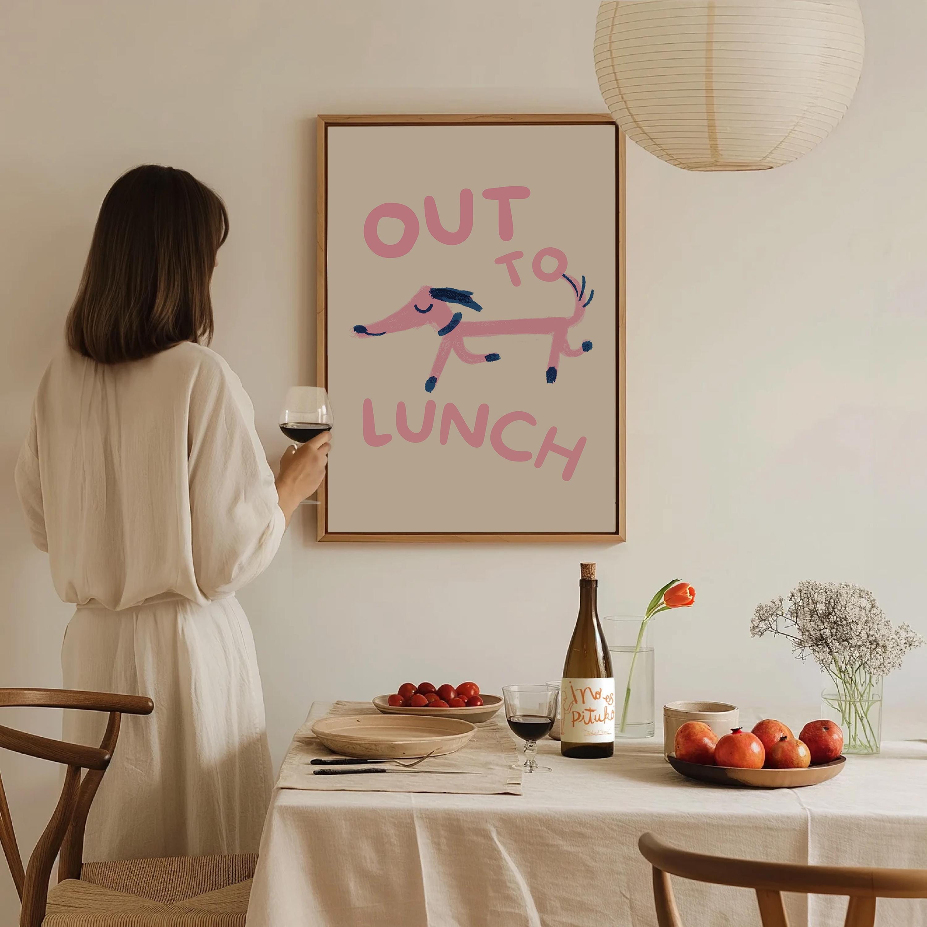 Out To Lunch Dog Wall Print - Cute Decor for Kids Room, Funny Art & Puppy Posters, Large Print for Office or Home