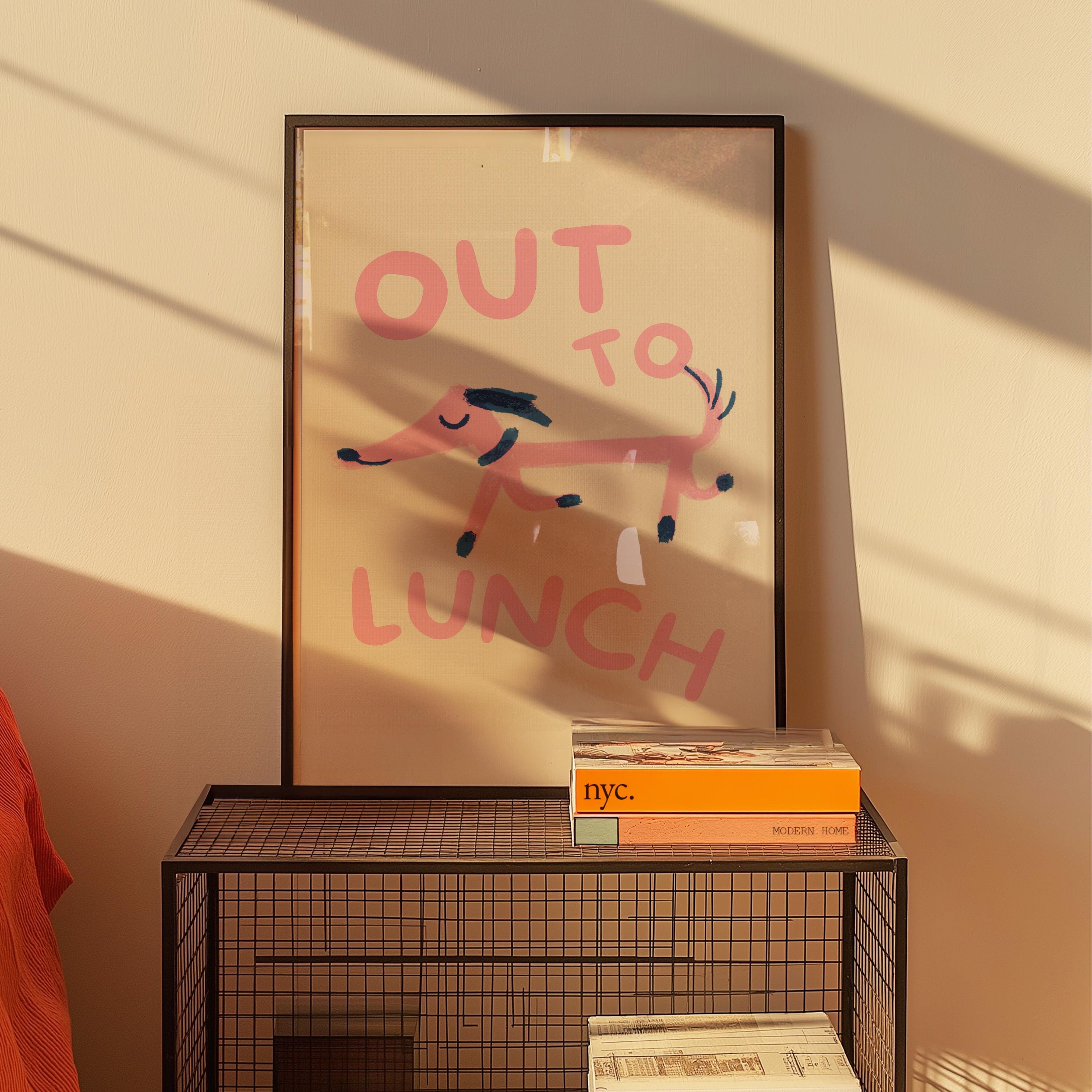 Out To Lunch Dog Wall Print - Cute Decor for Kids Room, Funny Art & Puppy Posters, Large Print for Office or Home