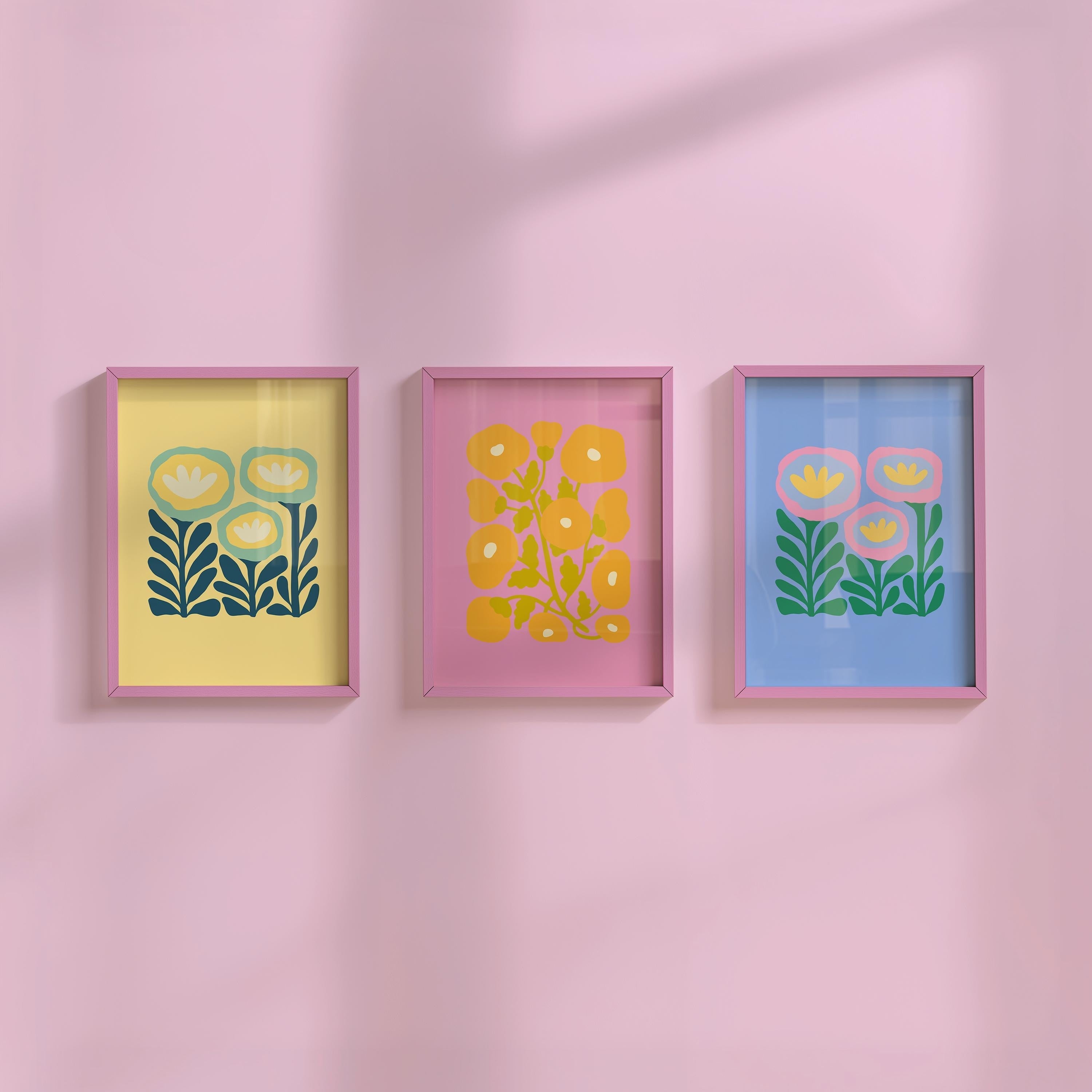 Set of 3 Abstract Floral Digital Art Prints