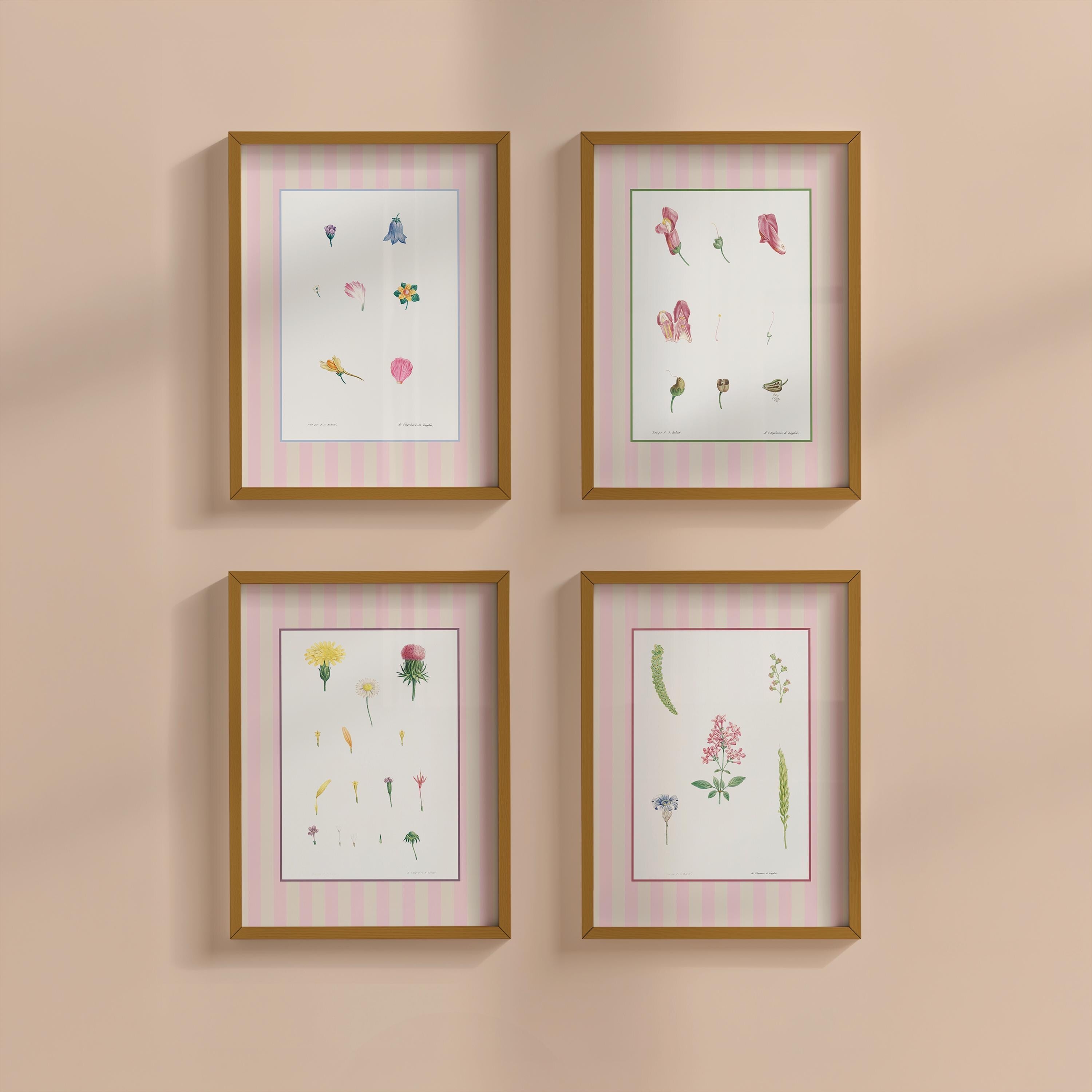 Gallery Wall Bundle of 4 Pink Floral Digital Art Prints