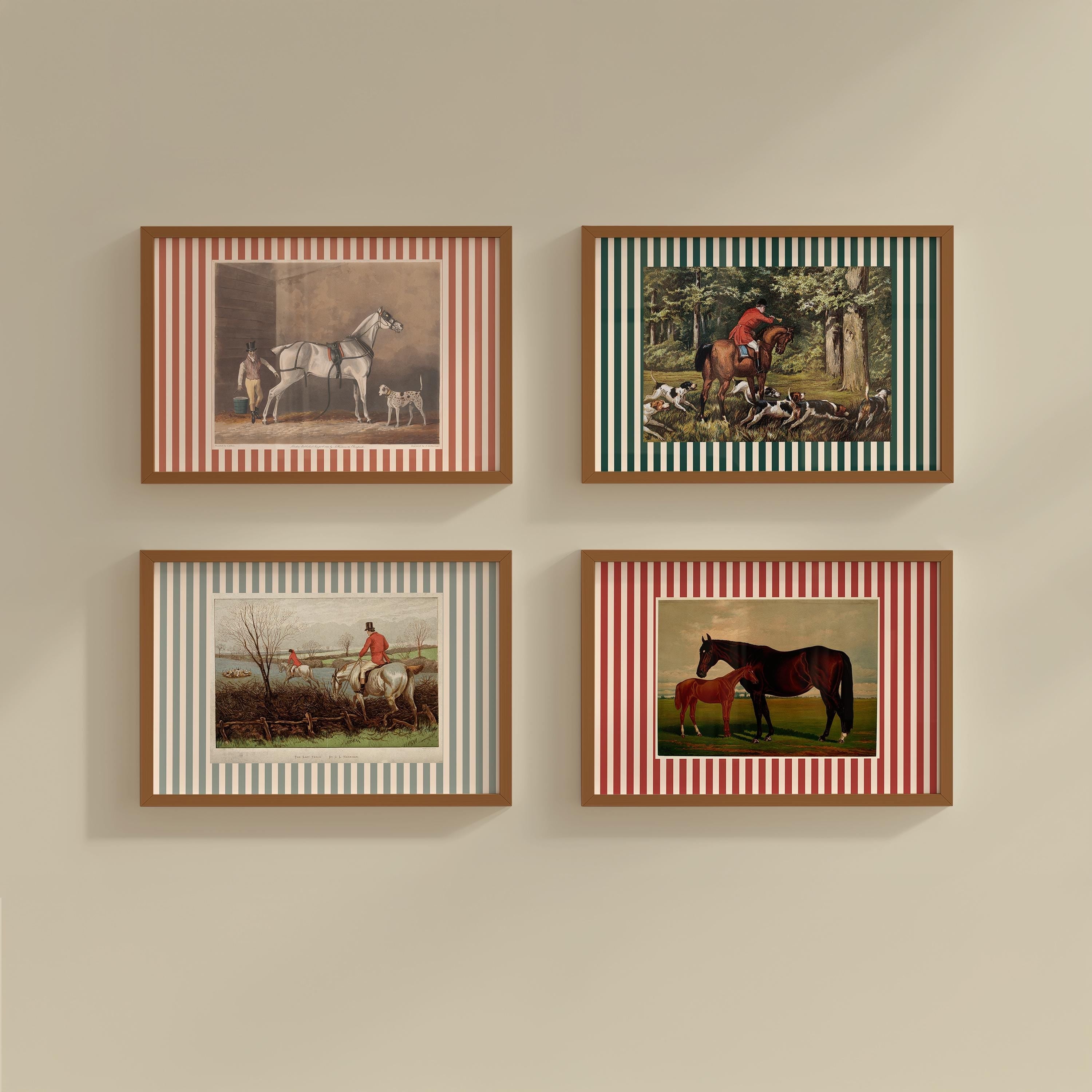 Gallery Wall Bundle of 4 Vintage Horse Painting Digital Art Prints