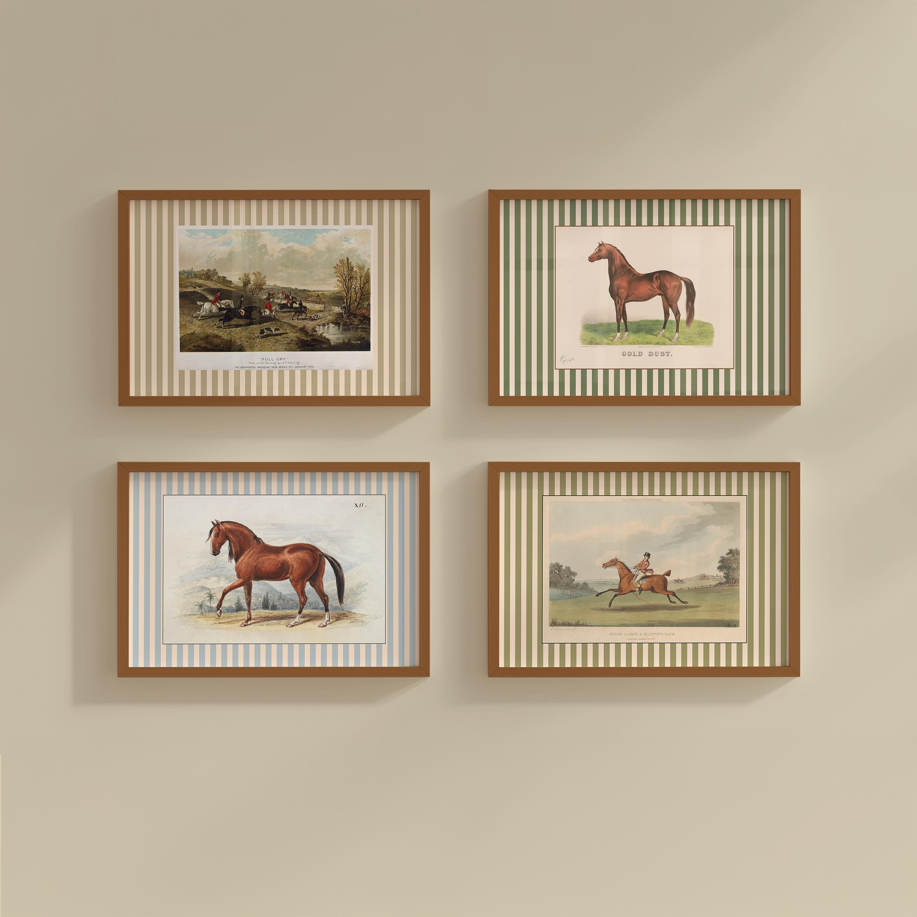 Vintage Horses Gallery Wall Set of 4 Digital Art Prints
