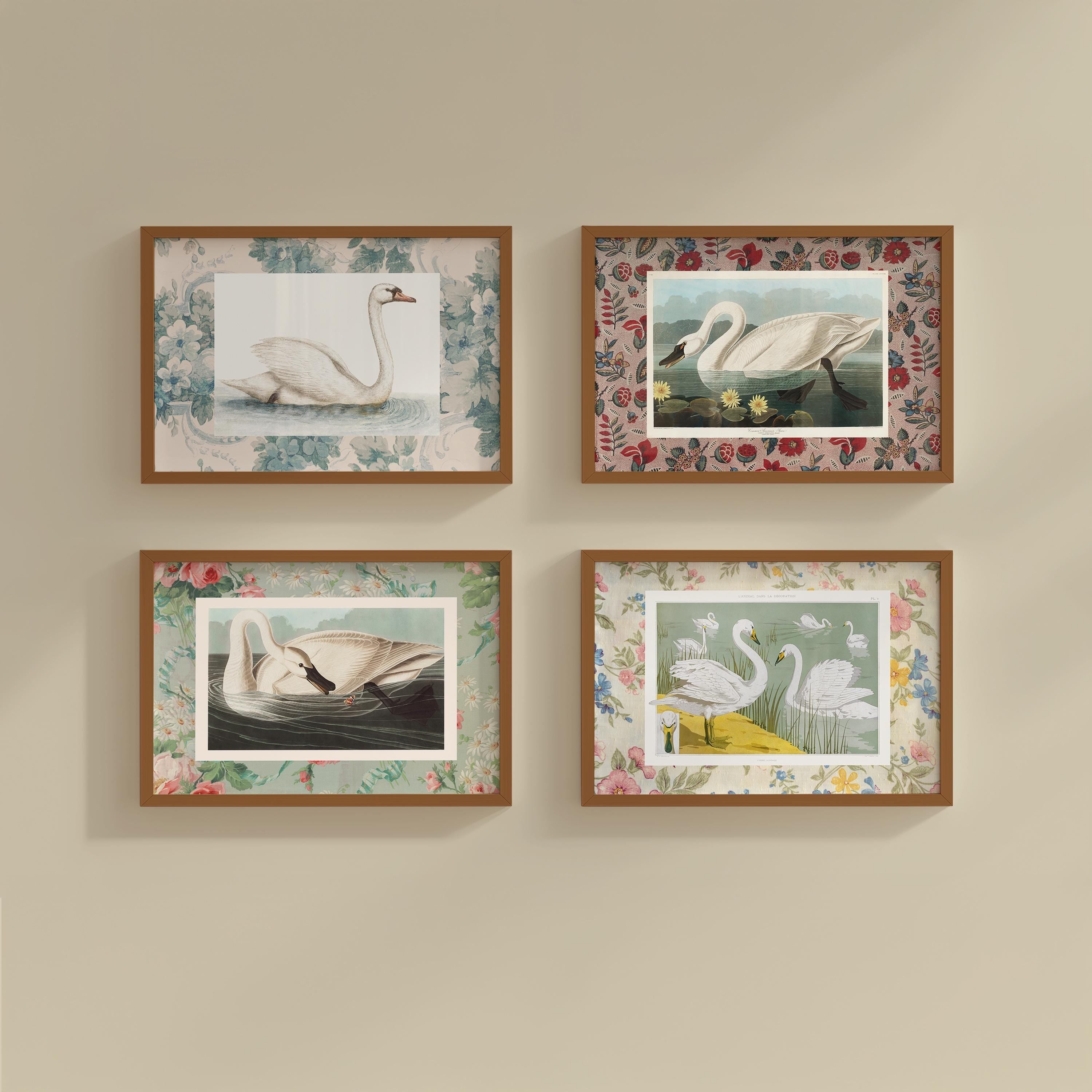 Vintage Swan Gallery Wall Set of 4 Digital Art Prints