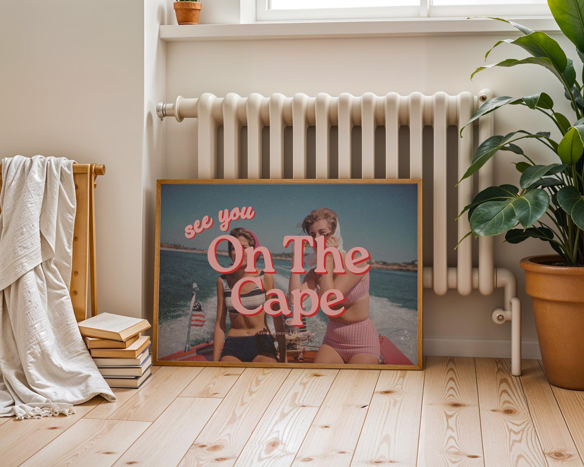 Beach Art Set of 4, Vintage Beach Art, Cape Cod Art, Trendy Striped Art, Vintage Photo Art, Vintage Art Print, Beach House Art