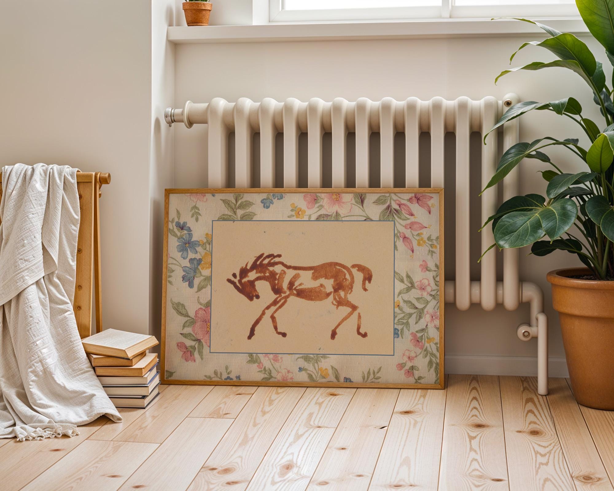 Girls Room Decor, Vintage Horse Art Print, Floral Vintage Art, Horse Art, Digital Art Print, Vintage Nursery, Equestrian Art, Country Art