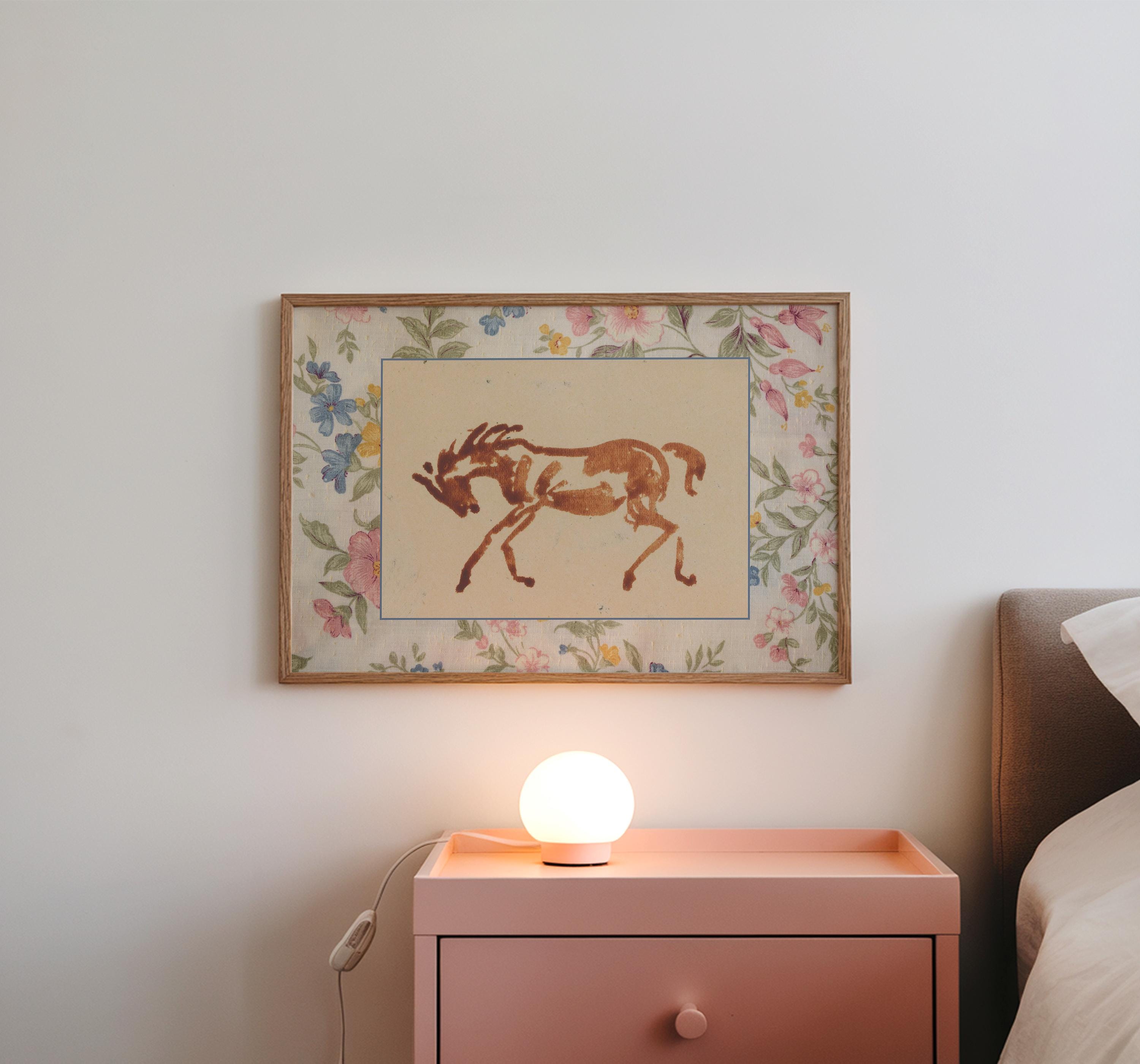 Girls Room Decor, Vintage Horse Art Print, Floral Vintage Art, Horse Art, Digital Art Print, Vintage Nursery, Equestrian Art, Country Art