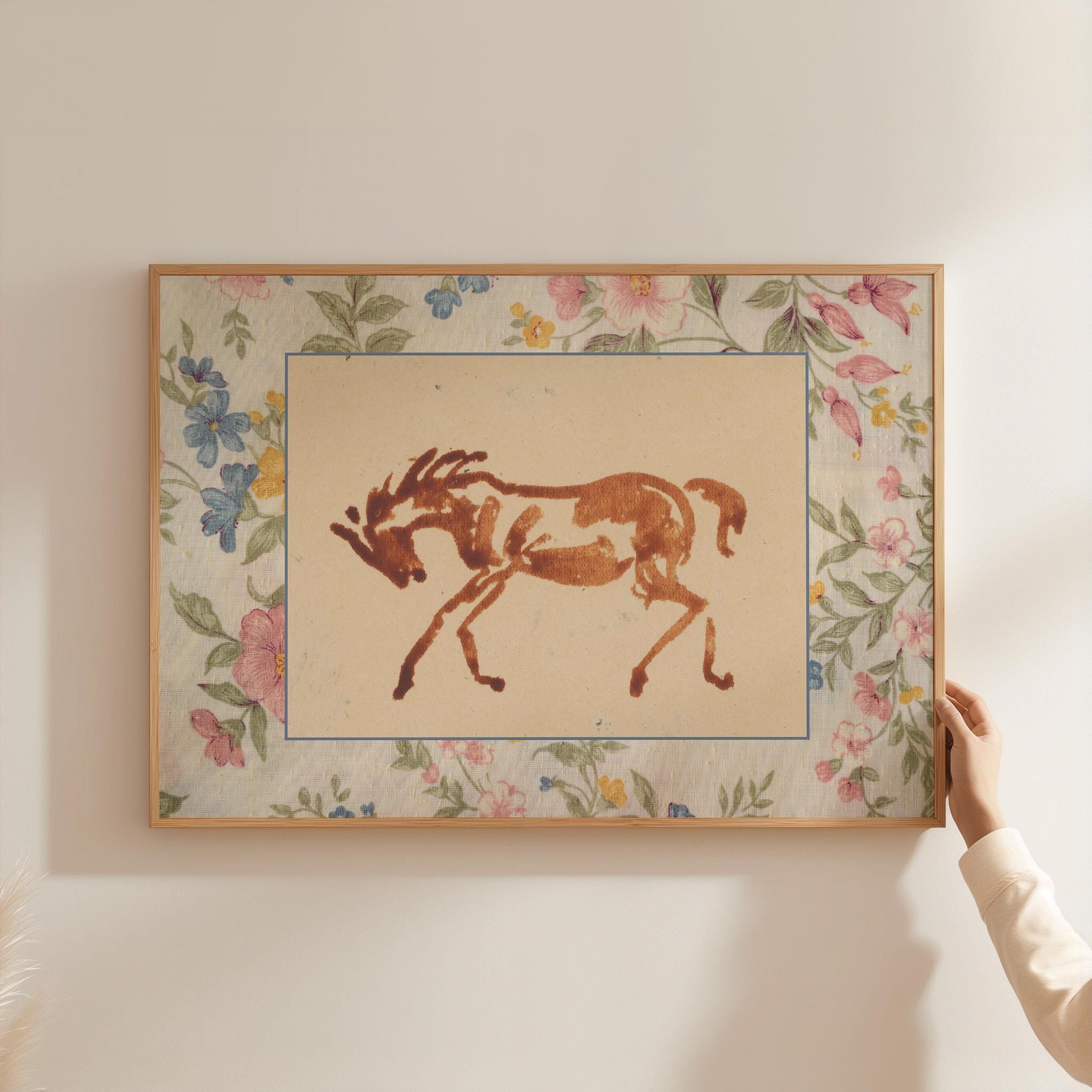 Girls Room Decor, Vintage Horse Art Print, Floral Vintage Art, Horse Art, Digital Art Print, Vintage Nursery, Equestrian Art, Country Art