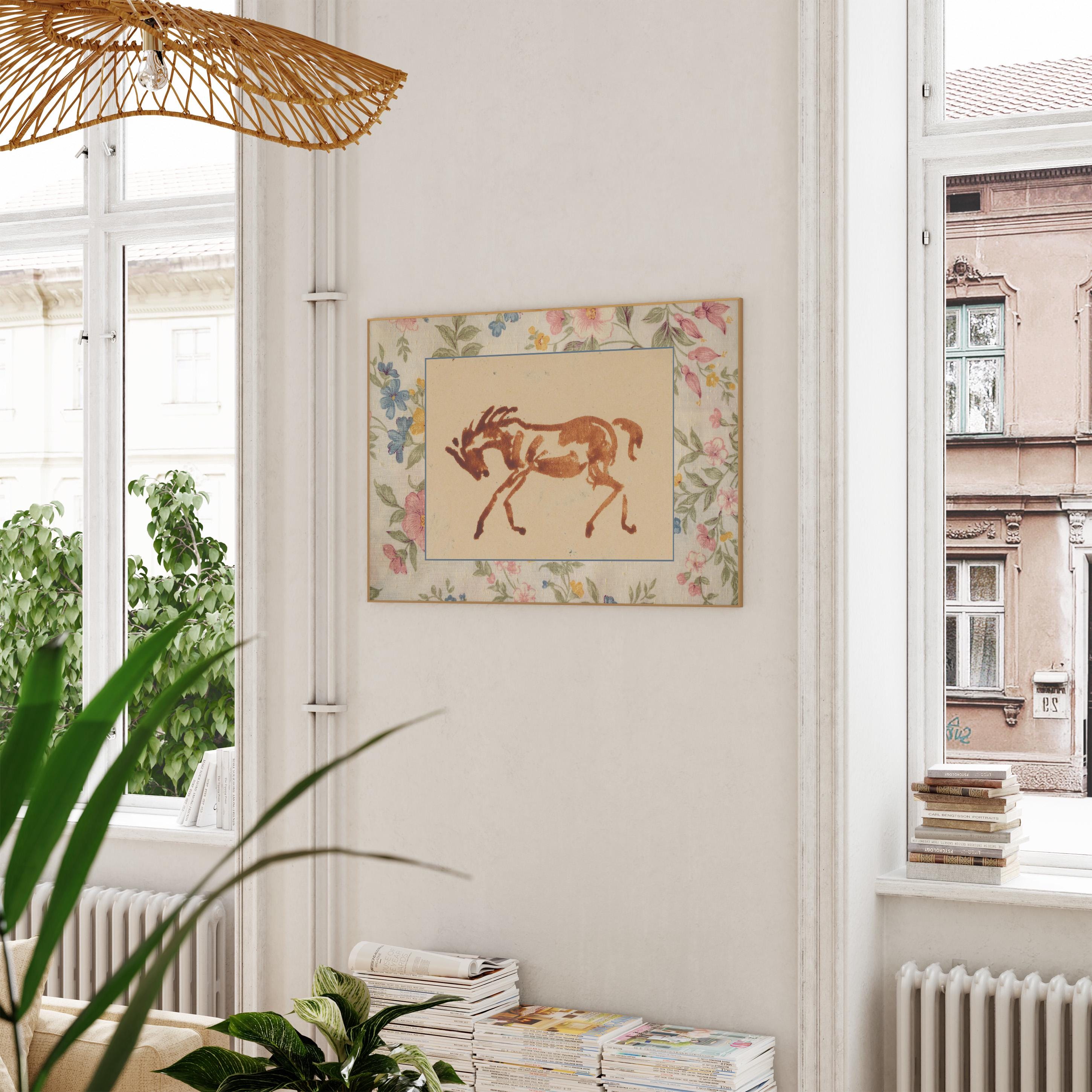 Girls Room Decor, Vintage Horse Art Print, Floral Vintage Art, Horse Art, Digital Art Print, Vintage Nursery, Equestrian Art, Country Art