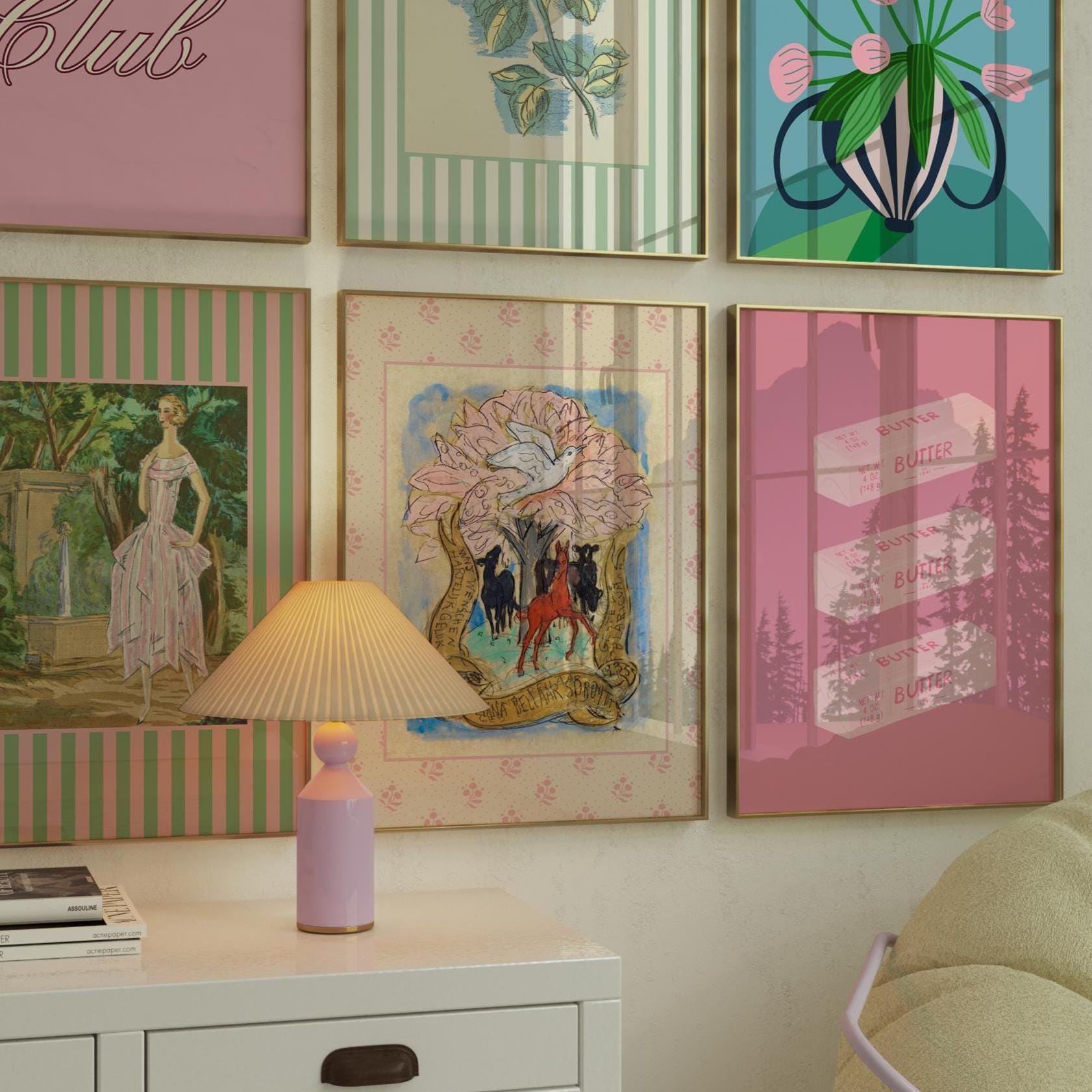 Coquette Room Decor Set of 6 Digital Prints Download, Eclectic Wall Print Set, Preppy Wall Art, Coquette Maximalist Decor