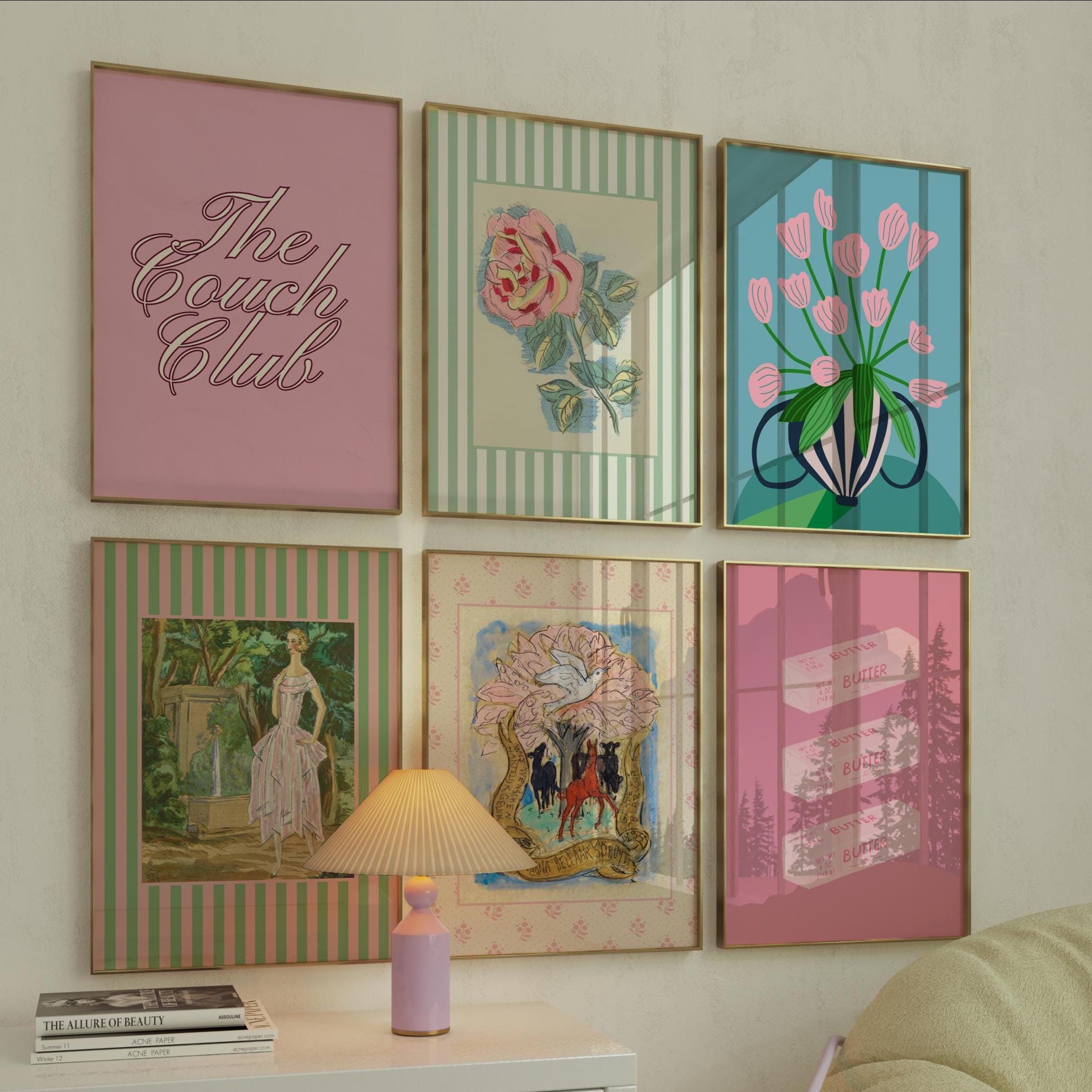 Coquette Room Decor Set of 6 Digital Prints Download, Eclectic Wall Print Set, Preppy Wall Art, Coquette Maximalist Decor