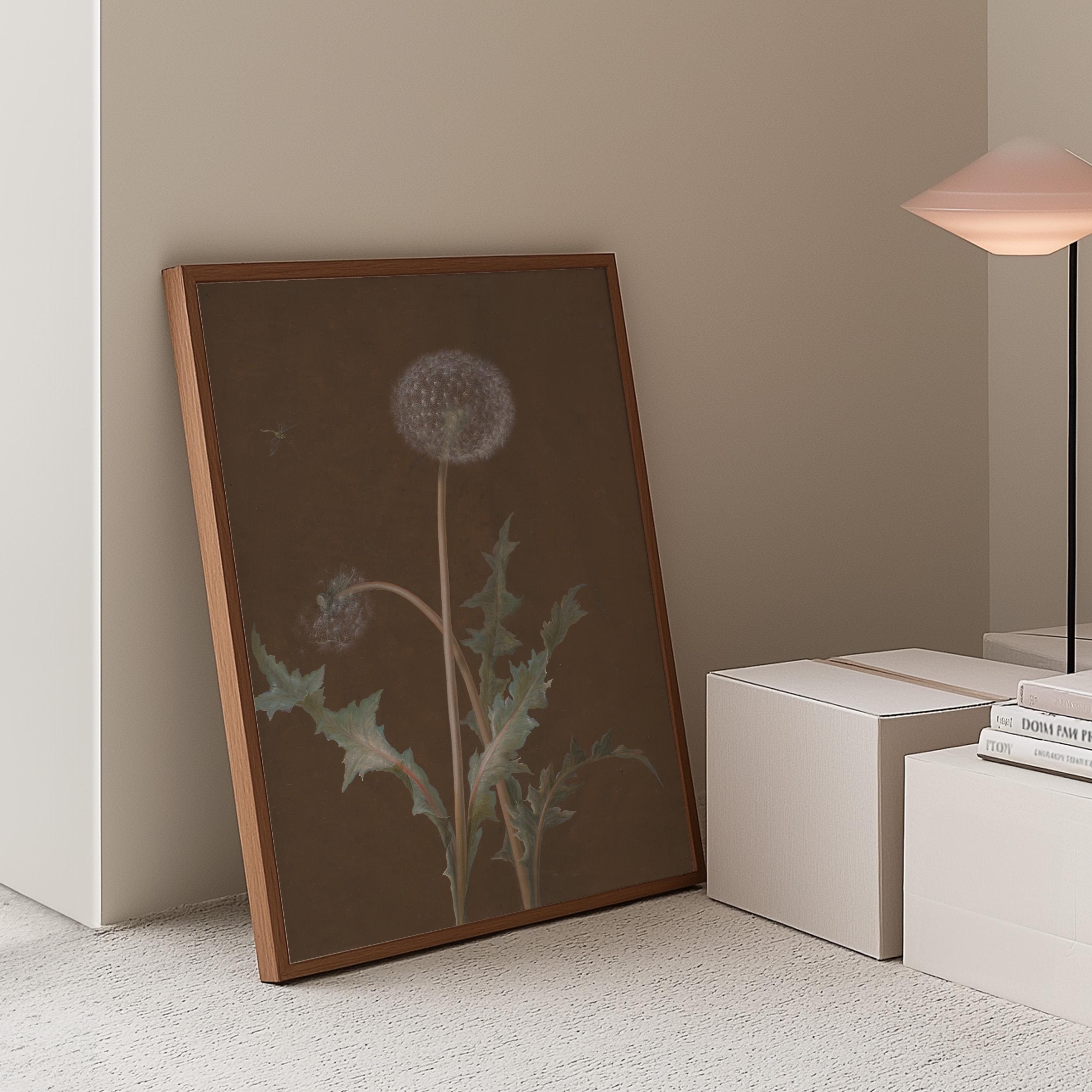 Dark Botanical Print, Vintage Moody Dandelion Art, Victorian Dark Academia Decor, Dark Floral Cottagecore Wall Art, Digital Download
