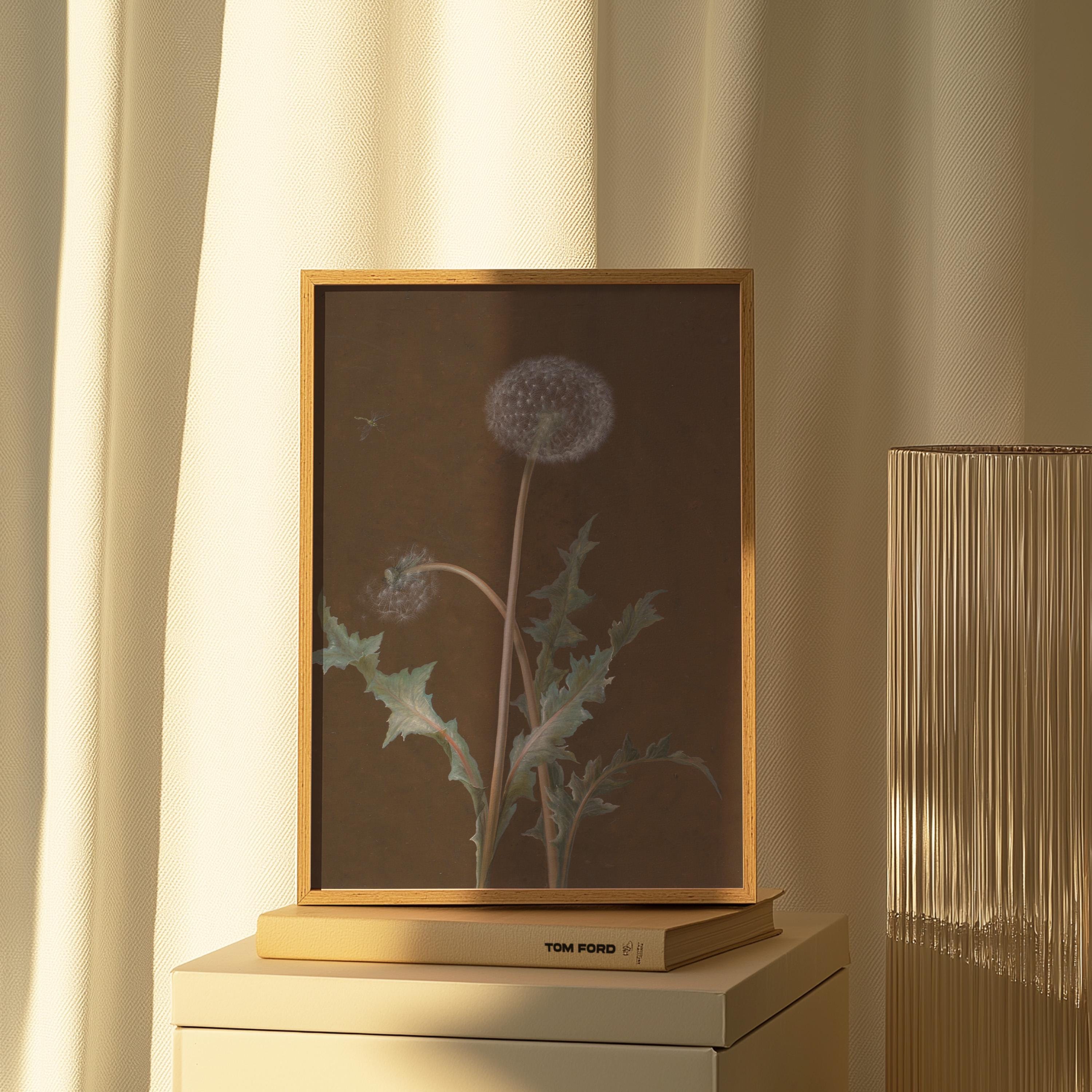 Dark Botanical Print, Vintage Moody Dandelion Art, Victorian Dark Academia Decor, Dark Floral Cottagecore Wall Art, Digital Download