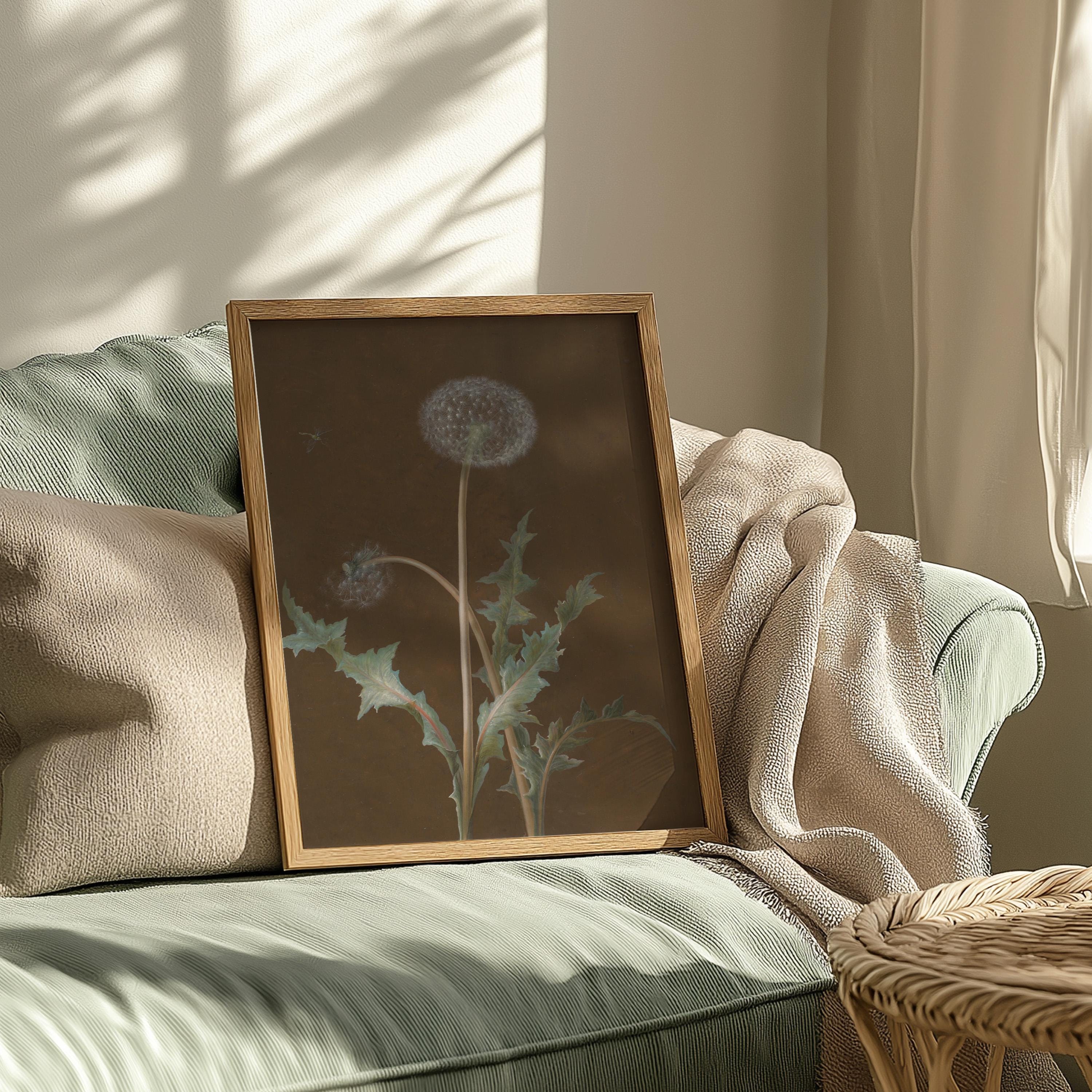 Dark Botanical Print, Vintage Moody Dandelion Art, Victorian Dark Academia Decor, Dark Floral Cottagecore Wall Art, Digital Download