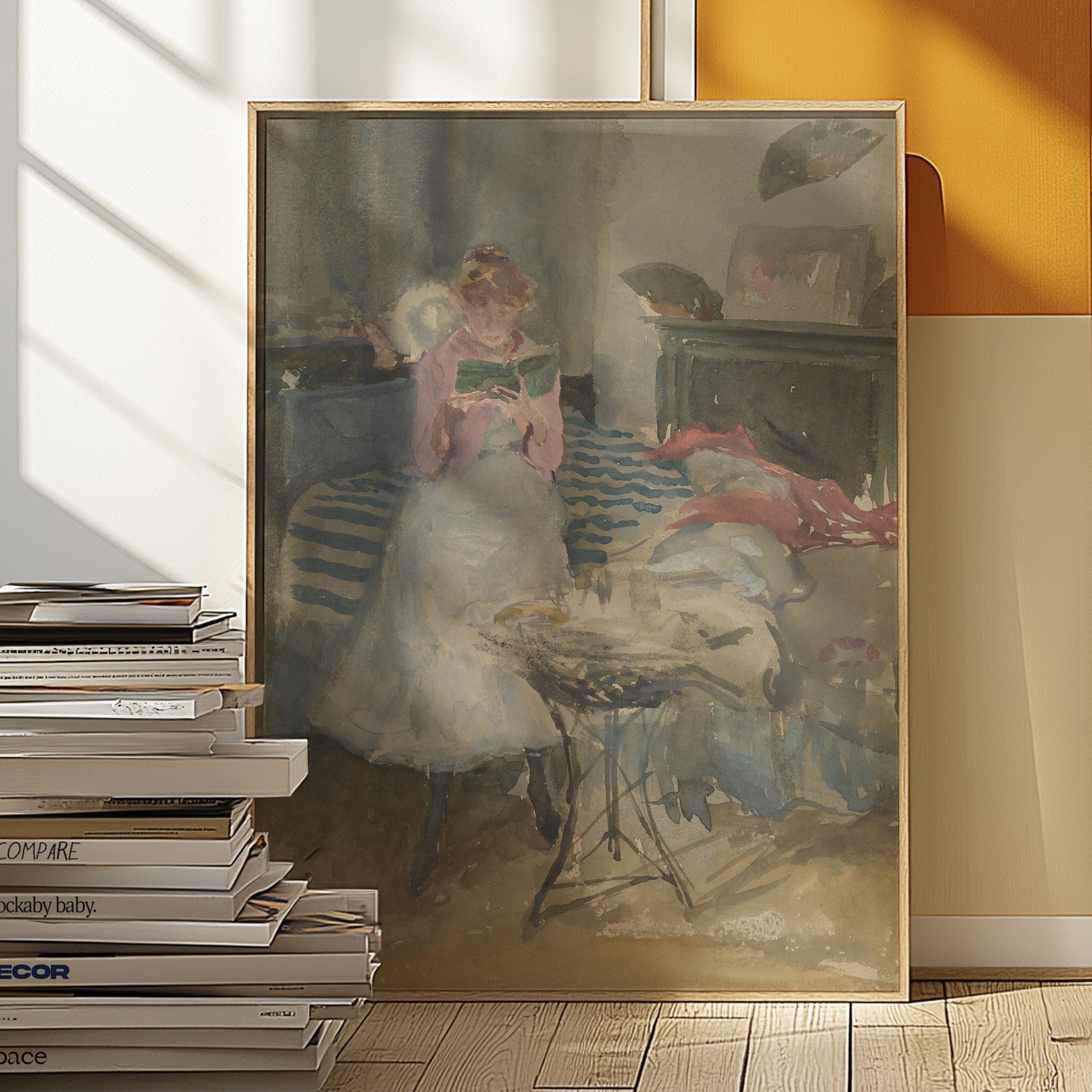 Woman Reading Painting | Eclectic Vintage Wall Decor | Moody Printable Wall Art | Victorian Portrait Digital Download | Antique Art Print