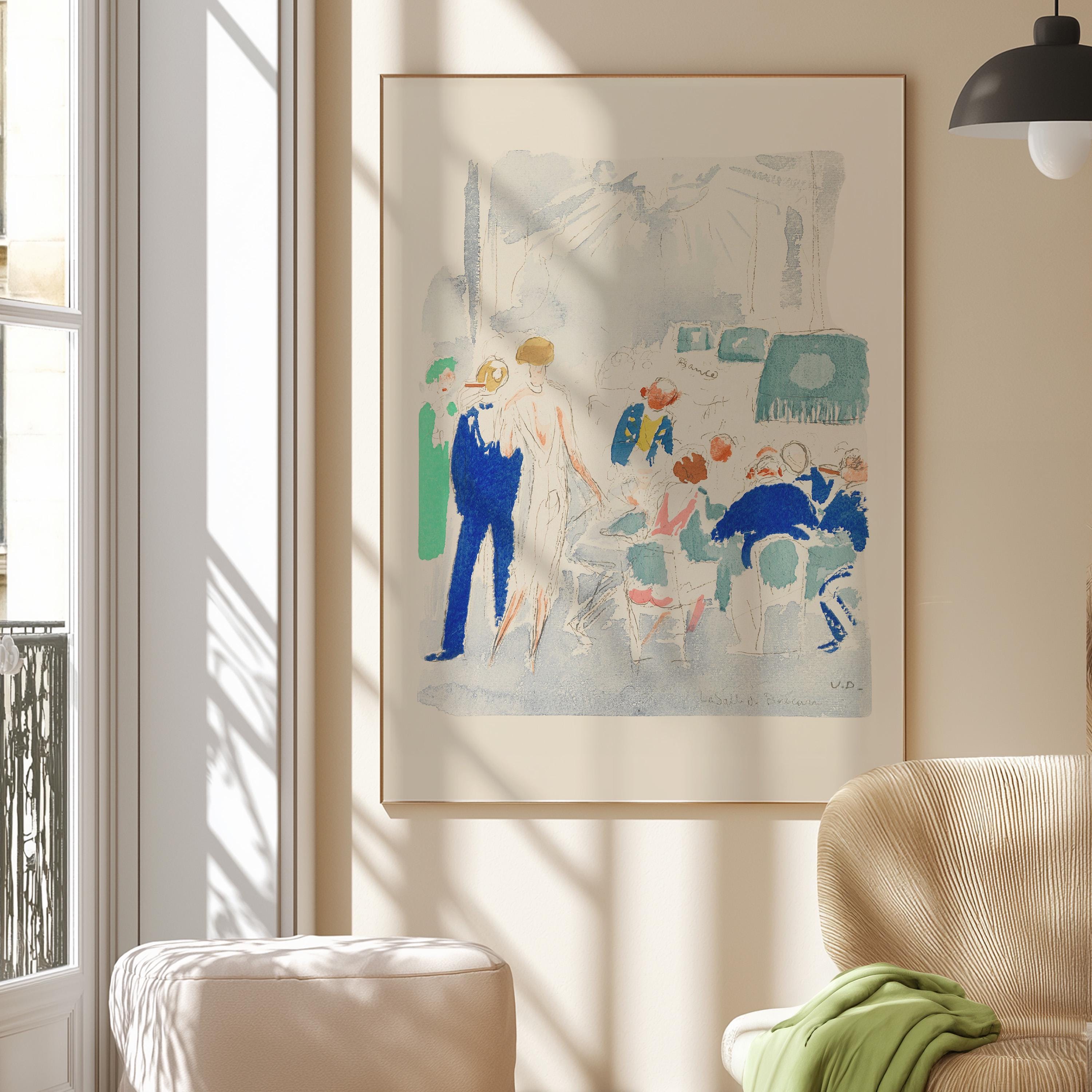 Abstract Cafe Scene Wall Art, Vintage Watercolor Painting, Living Room Decor, Downloadable Print, Large Wall Art, Vintage Art Print