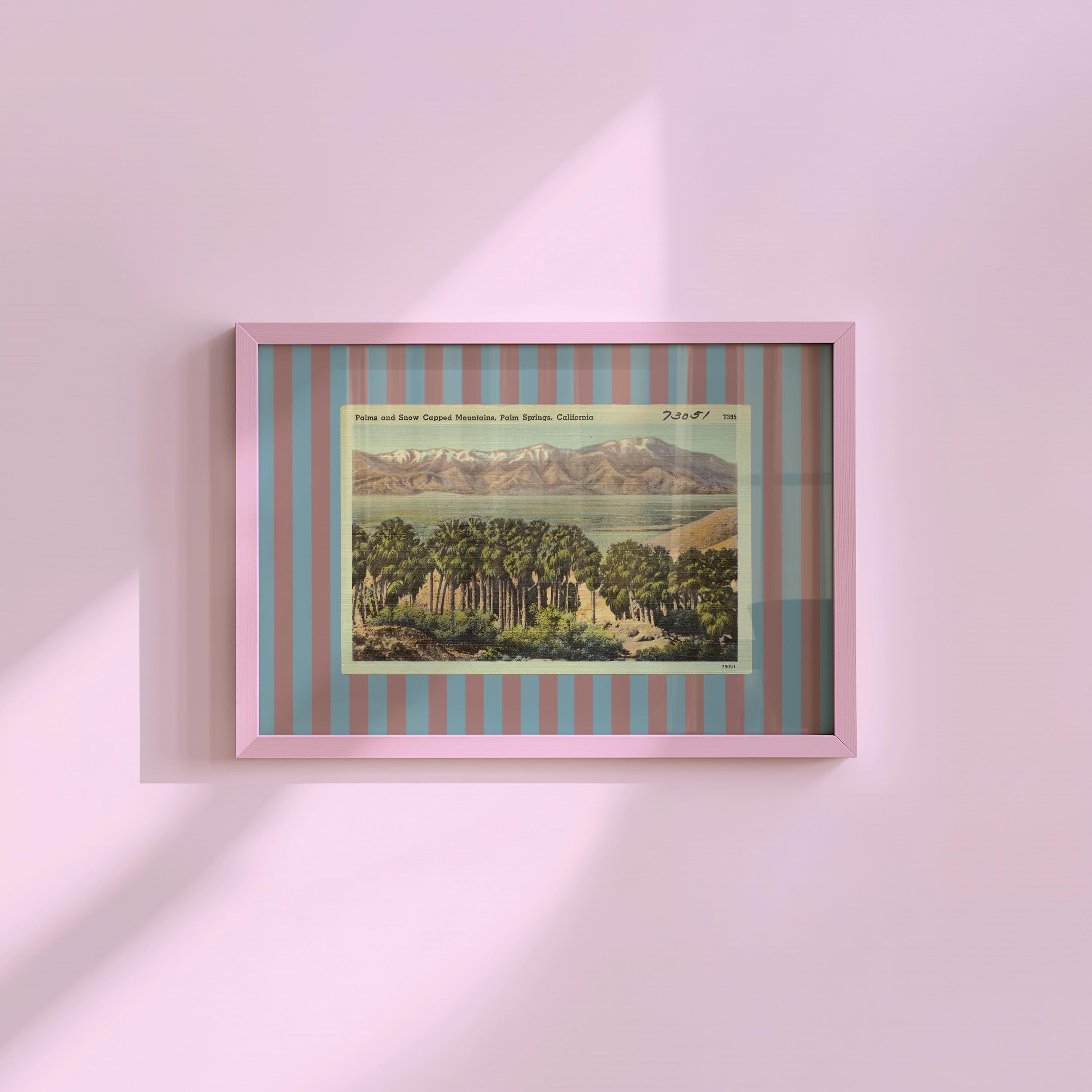 Vintage Desert Postcard Digital Art Print, Eclectic Wall Decor, Retro Desert Art Print, Trendy Striped Art, Desert Gift, Palm Springs Decor