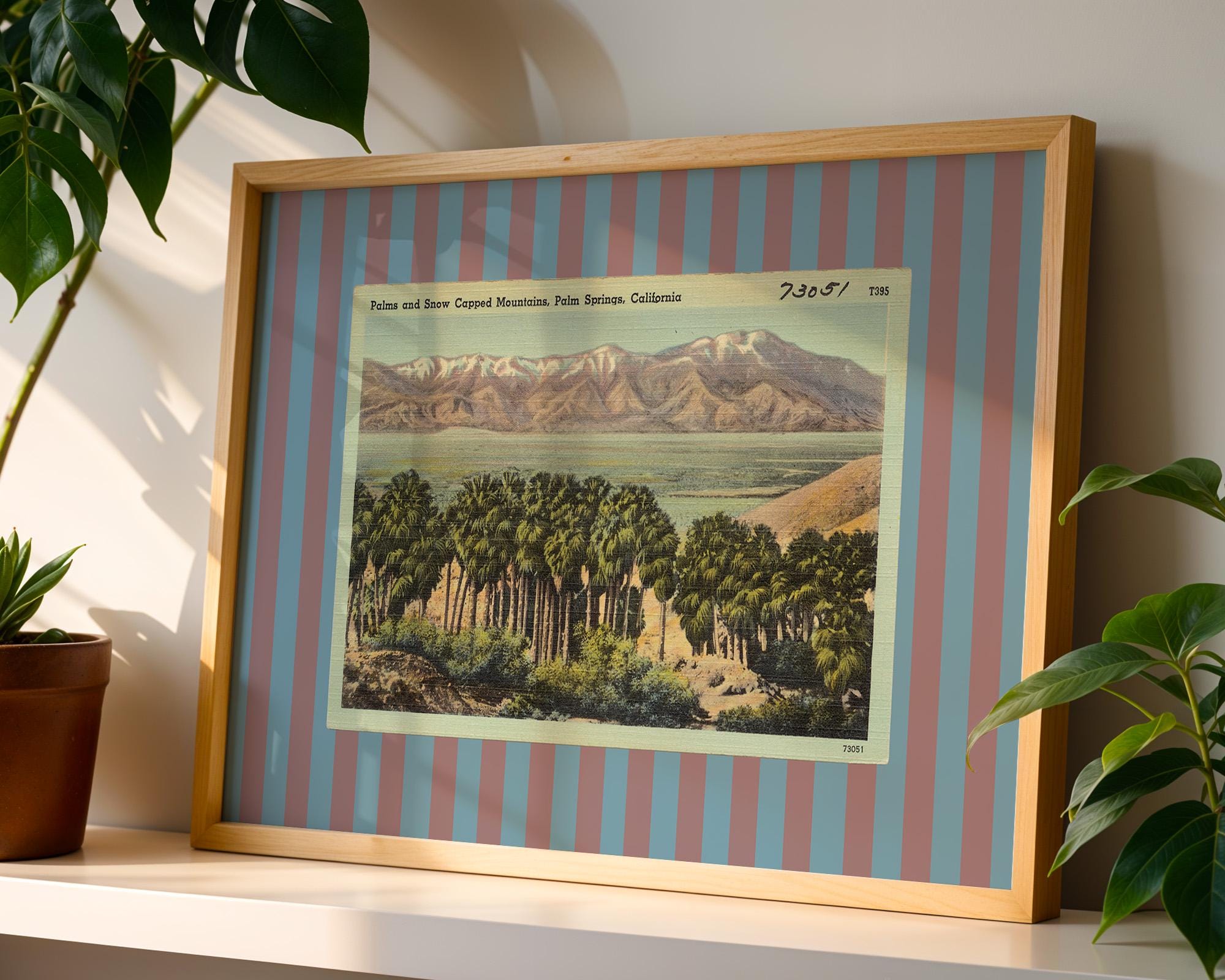 Vintage Desert Postcard Digital Art Print, Eclectic Wall Decor, Retro Desert Art Print, Trendy Striped Art, Desert Gift, Palm Springs Decor
