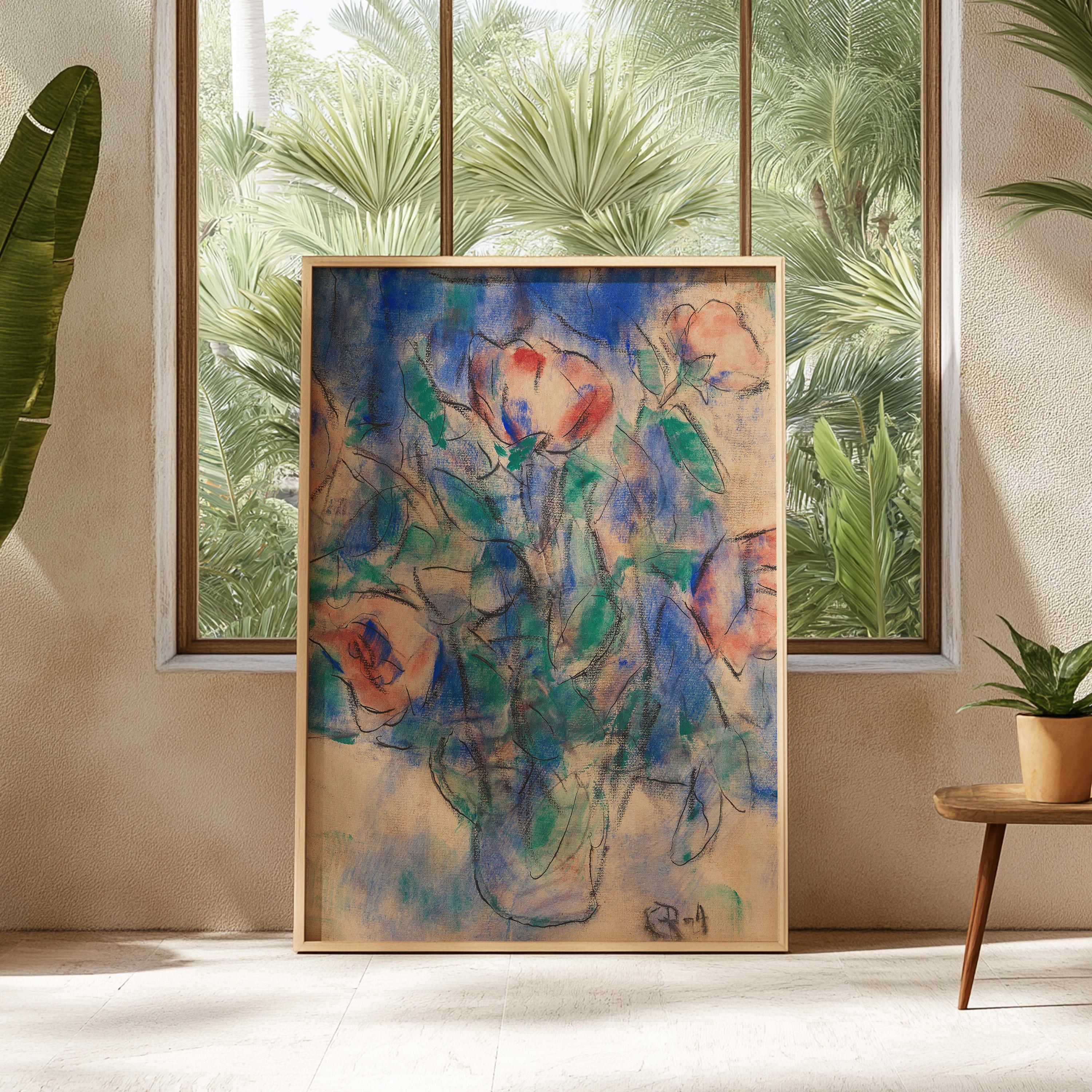 Flower Art Print, Digital Art, Antique Blue Art, Wall Art, floral art, Decor, juniper, Blue Rose Art, Abstract Floral Decor, Vintage Art