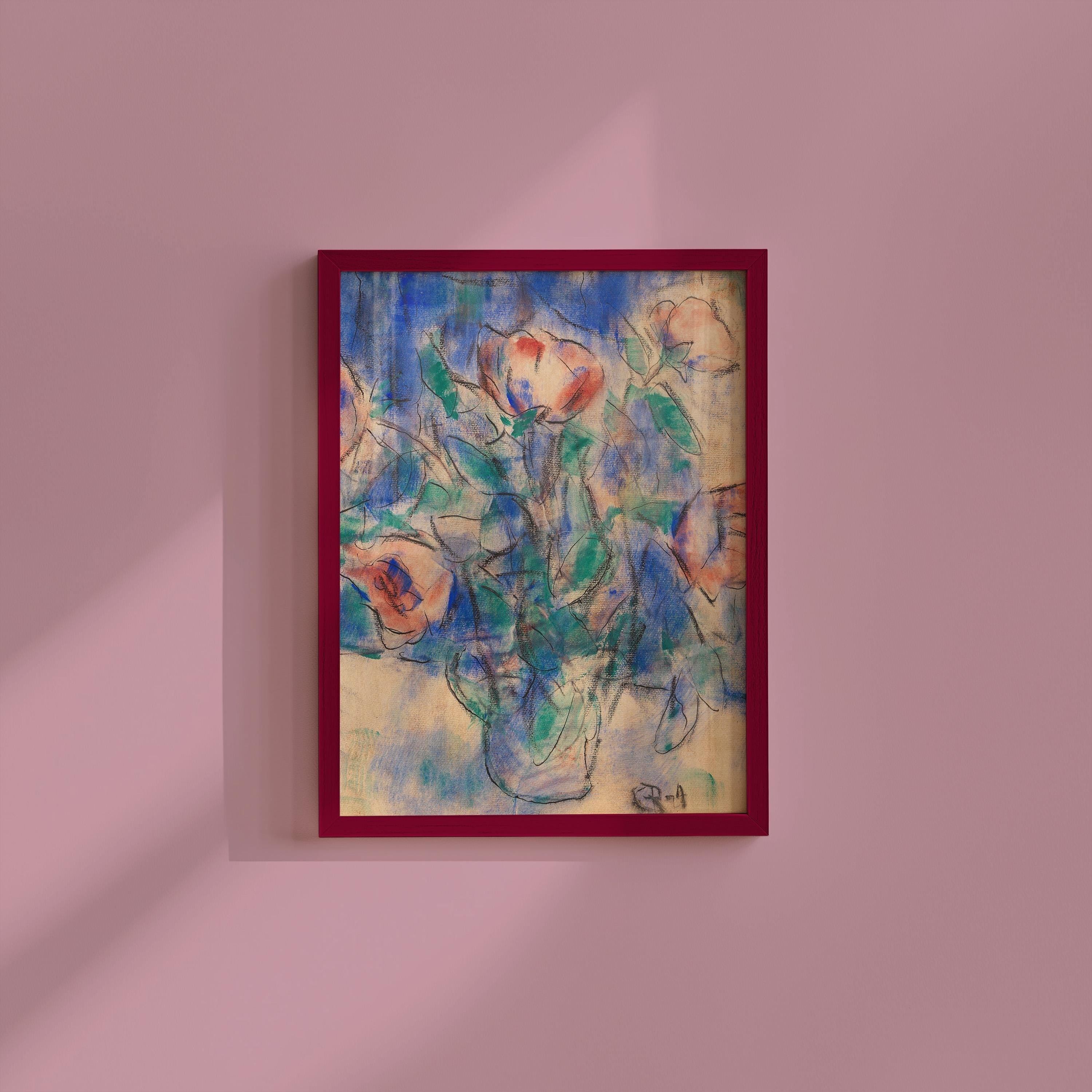 Flower Art Print, Digital Art, Antique Blue Art, Wall Art, floral art, Decor, juniper, Blue Rose Art, Abstract Floral Decor, Vintage Art