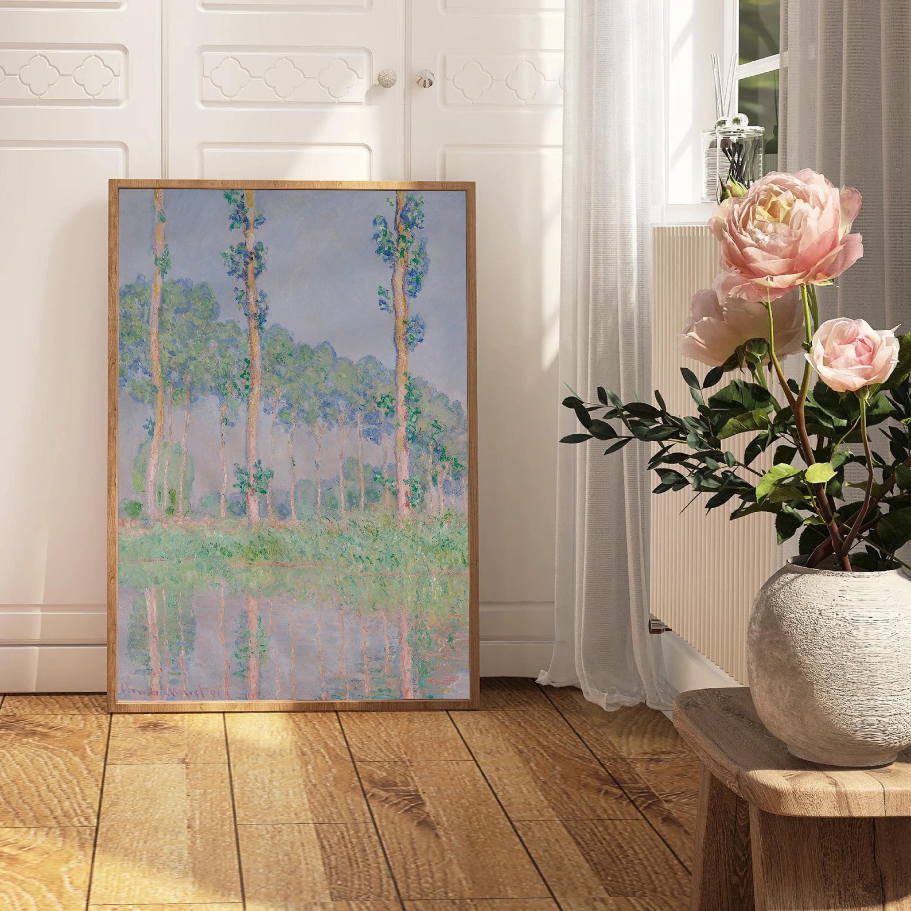 Botanical Print, Vintage Floral Art, Floral Landscape Art Print, Cottagecore Wall Art, Digital Download, Blue and Pink Vintage Painting
