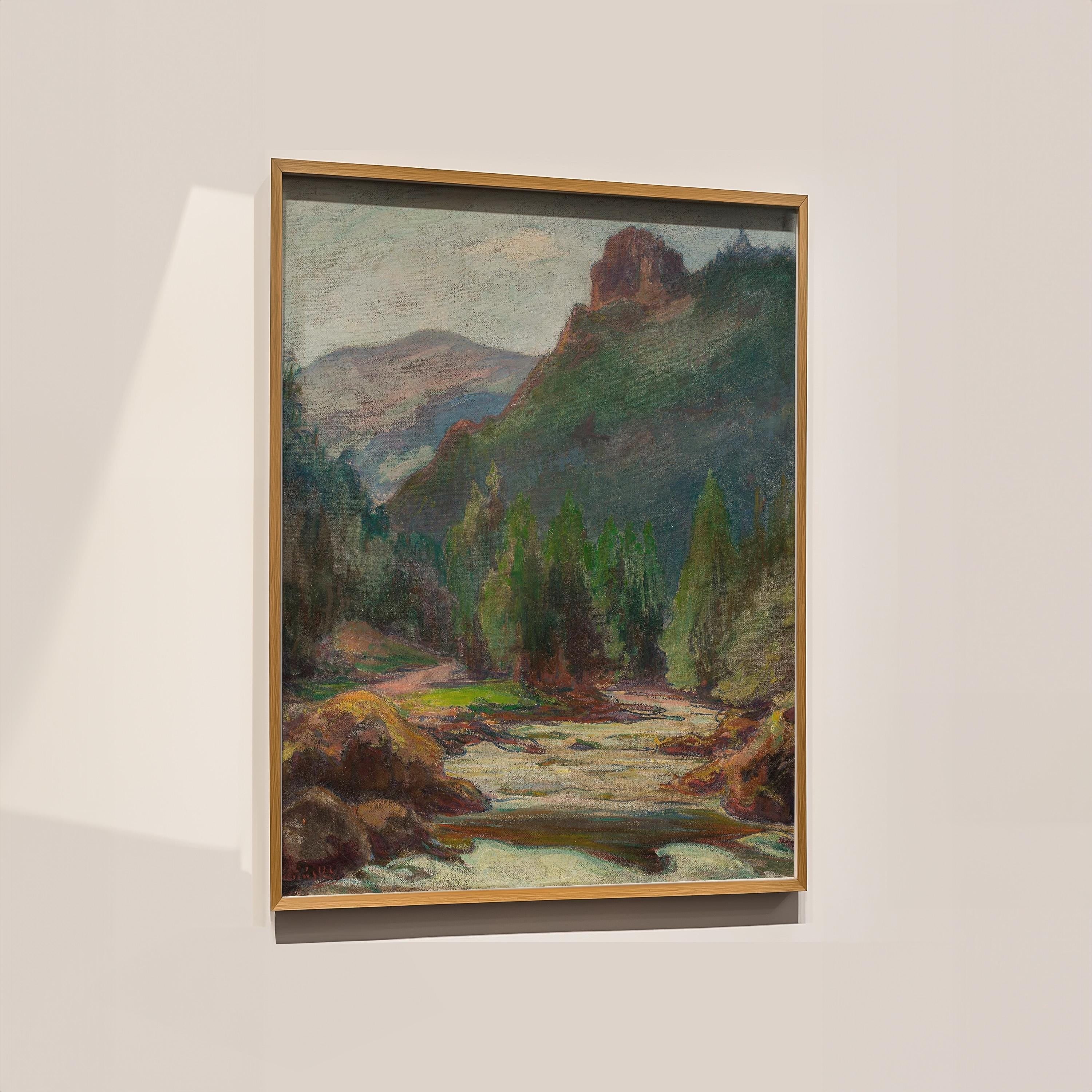 Nature Landscape Painting, Vintage Country Landscape Print, Mountain Landscape Painting, Farmhouse Decor, Nature Painting, Printable Art