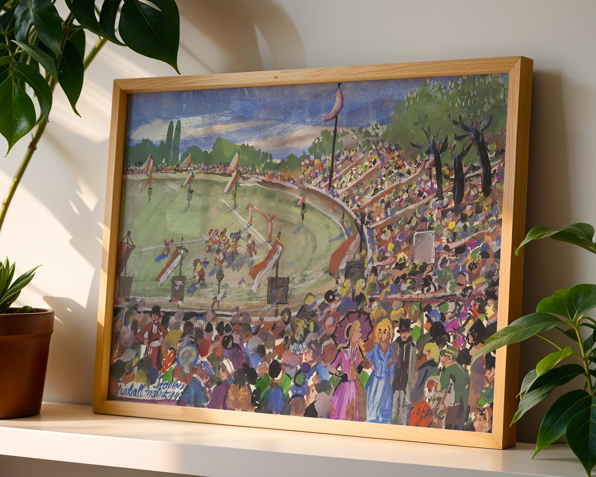 Abstract Wall Art, Vintage Landscape Painting, Cottage Core Downloadable Print, Football Lover Gift, Vintage Football Art, Football painting