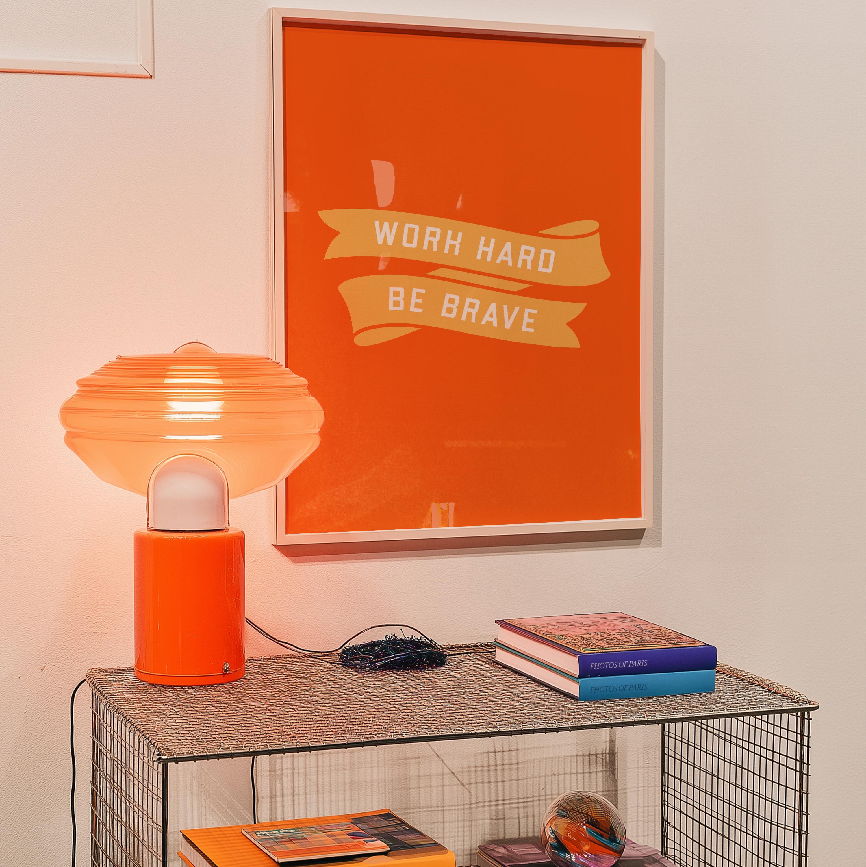 Inspo Art, Work Hard Print, Wall Art Prints, Retro Typography Poster, Inspiration Art, Digital Art Prints, Art For Kids Room, Orange Art