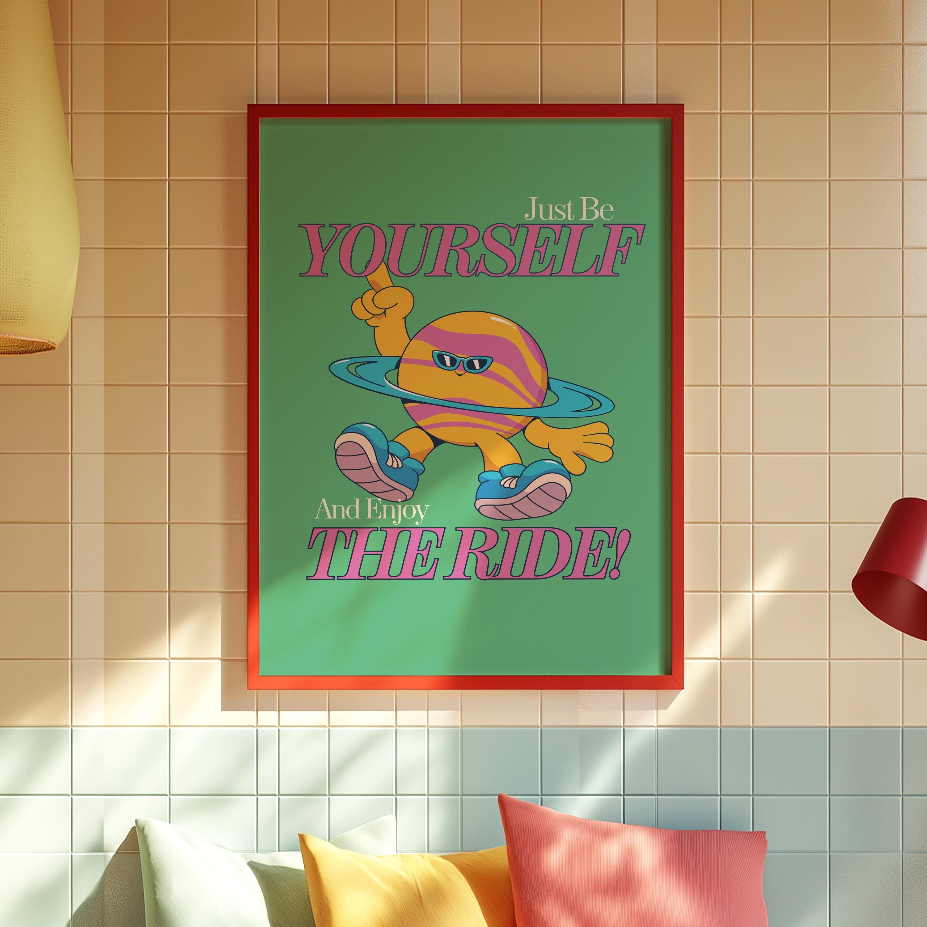 Be Yourself Art, Classroom Art, Cute Retro Print, Planet Cartoon, Retro Mascot Print, Funky Groovy Minimal Retro Poster