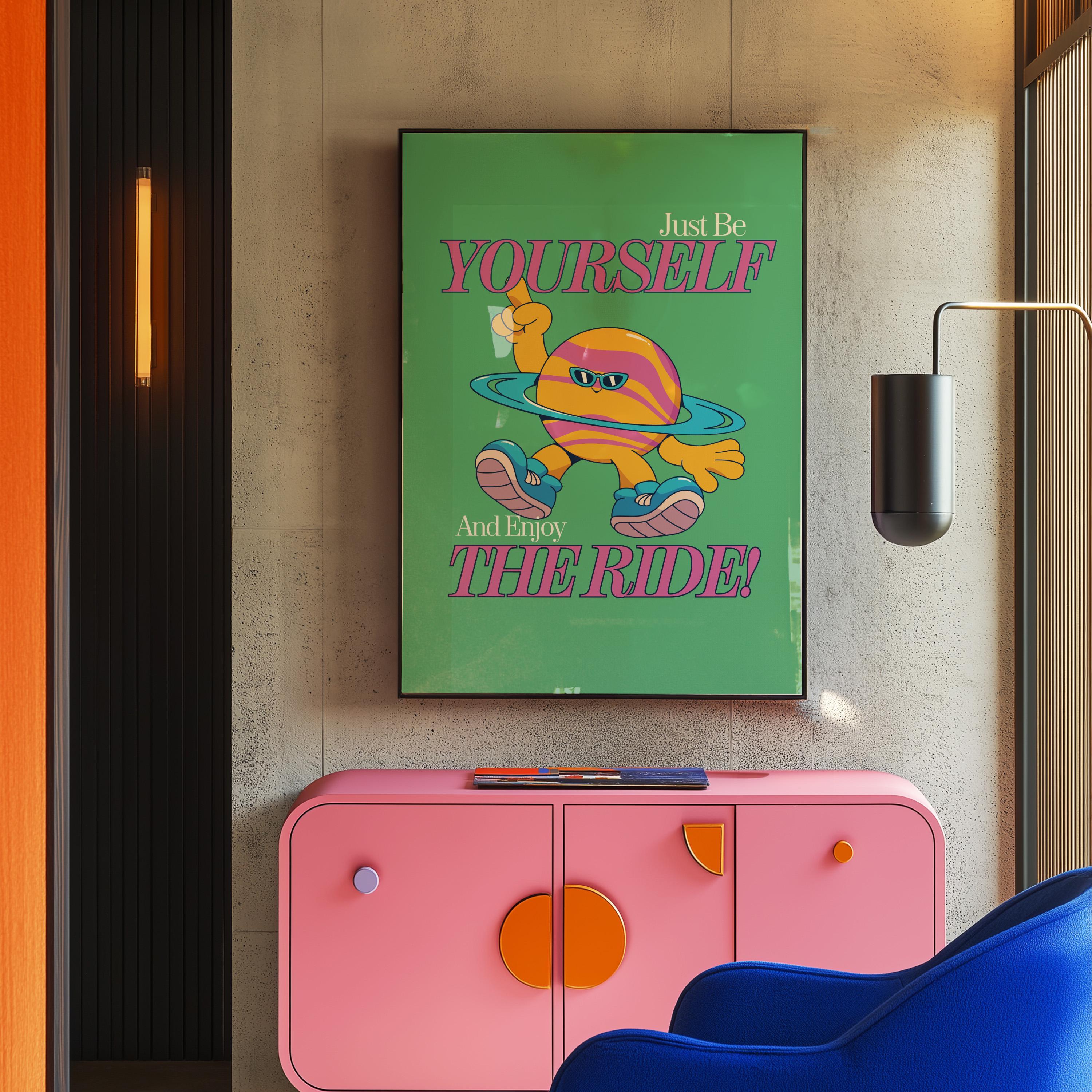 Be Yourself Art, Classroom Art, Cute Retro Print, Planet Cartoon, Retro Mascot Print, Funky Groovy Minimal Retro Poster