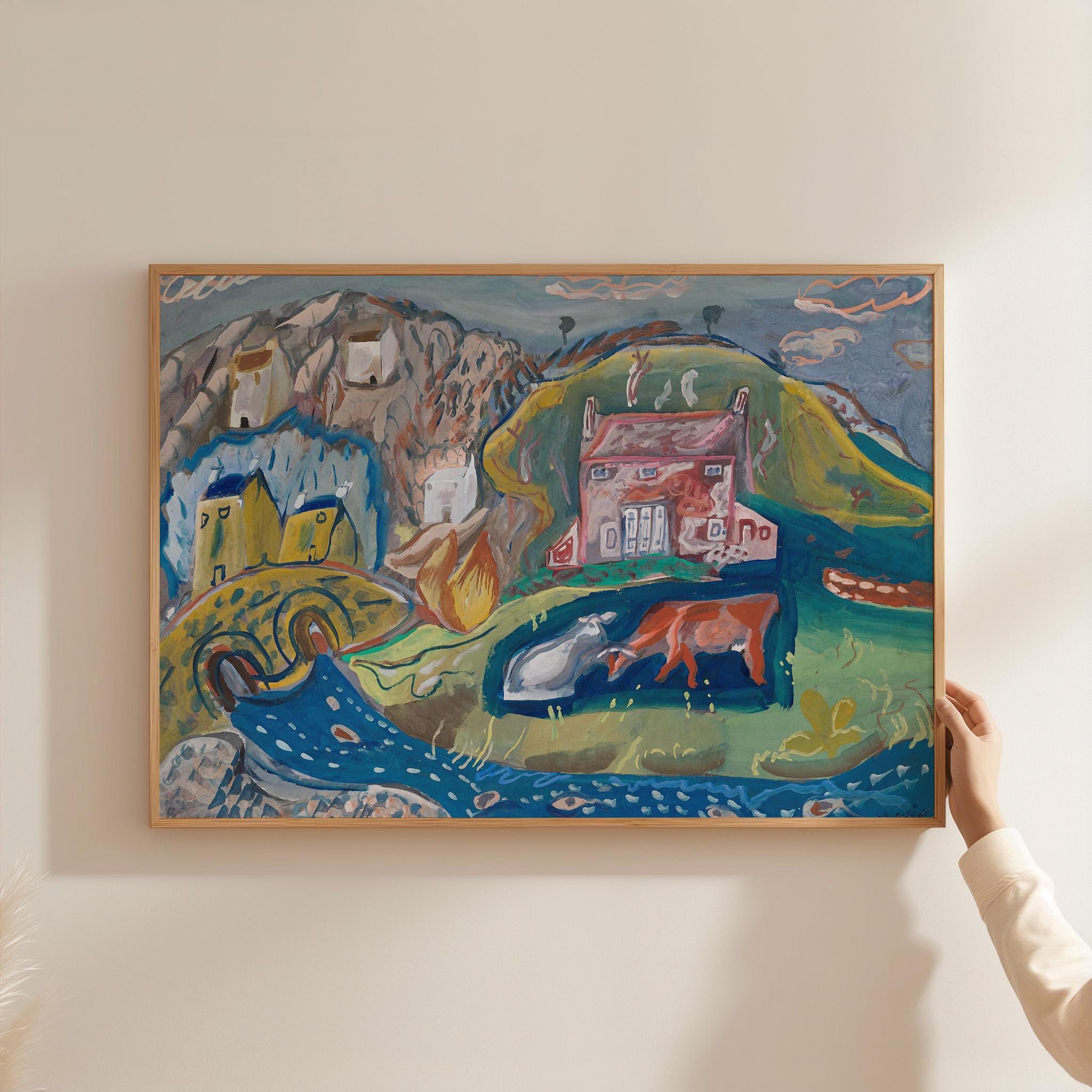Fisherman Aesthetic Watercolor Print Trendy Digital Wall Art Wall Art Unique Maximalist Art Modern Nautical Art