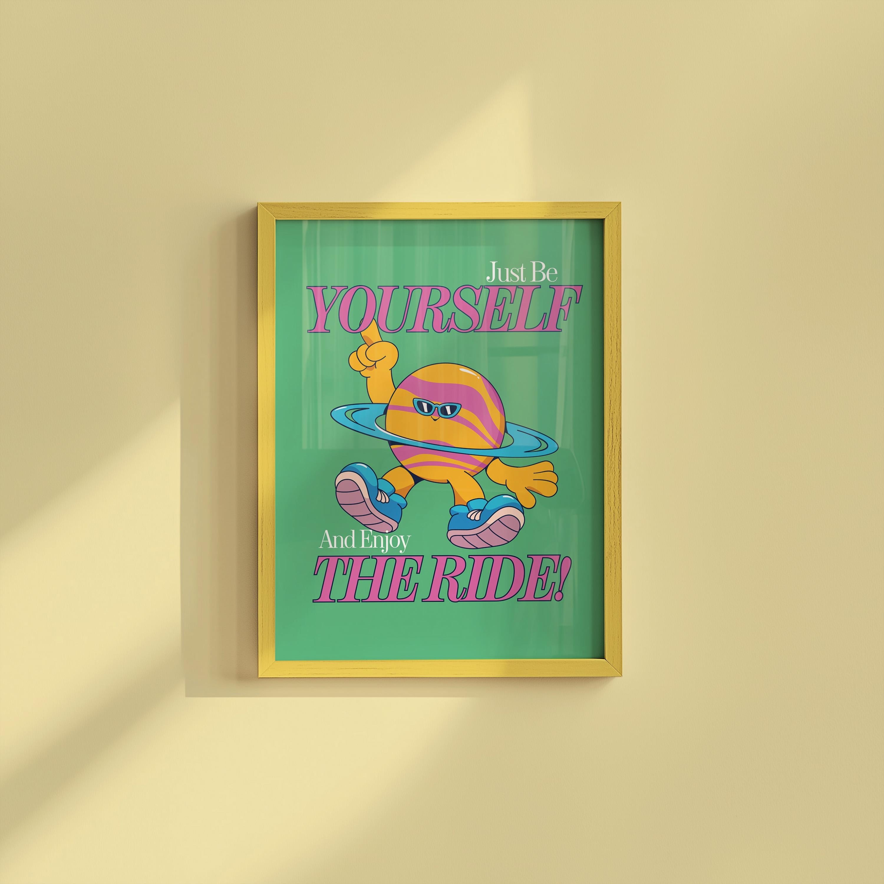 Be Yourself Art, Classroom Art, Cute Retro Print, Planet Cartoon, Retro Mascot Print, Funky Groovy Minimal Retro Poster
