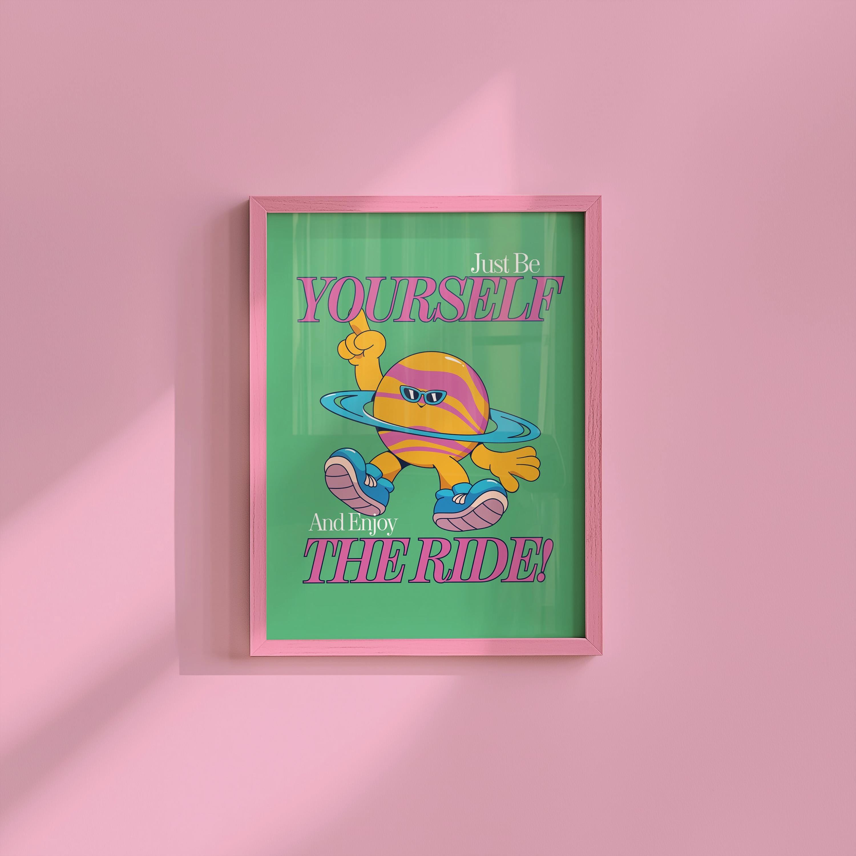 Be Yourself Art, Classroom Art, Cute Retro Print, Planet Cartoon, Retro Mascot Print, Funky Groovy Minimal Retro Poster
