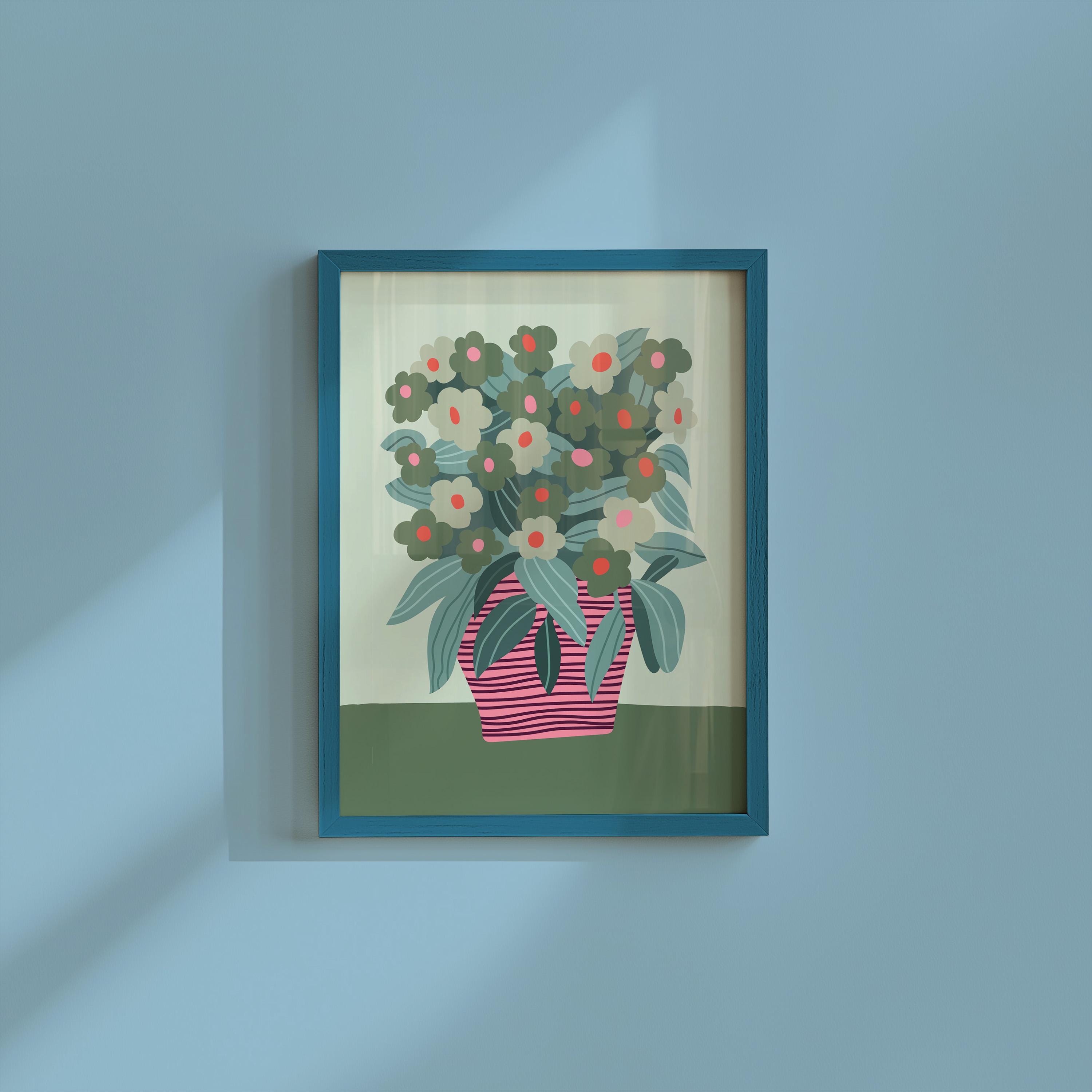 Abstract Flower Poster, Retro Flowers Print, Colourful Abstract Wall Art, Matisse Green & Pink Flower Print, Boho Flowers Art Print