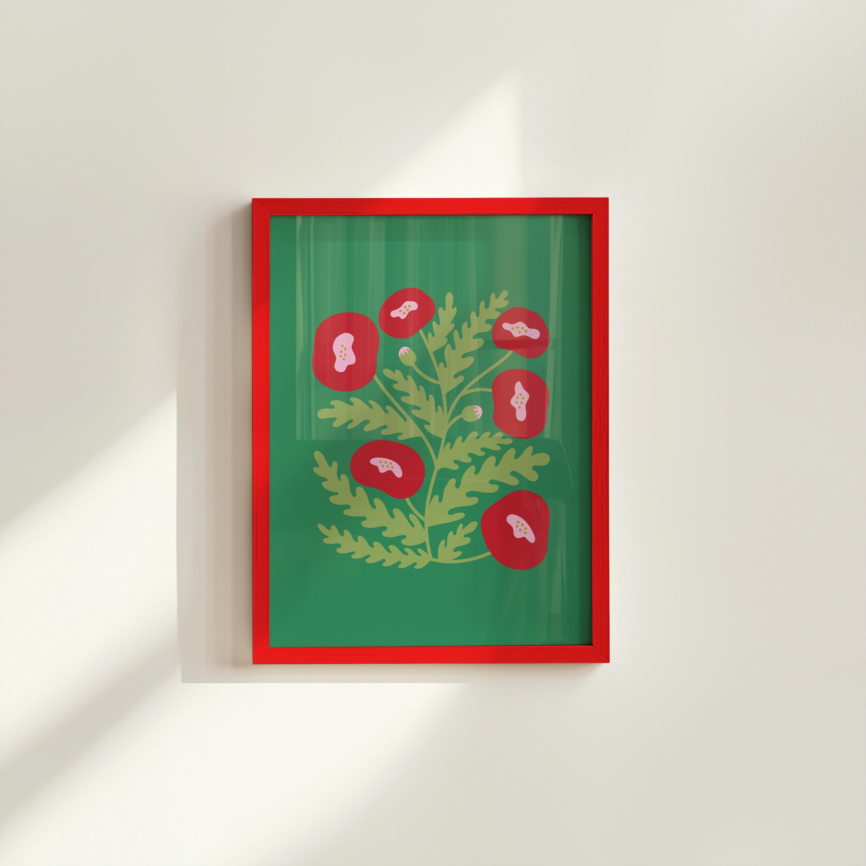 abstract floral art, pink poppy posters, digital download, green floral art print, digital prints, Colorful Poppies Art, Maximalist Art
