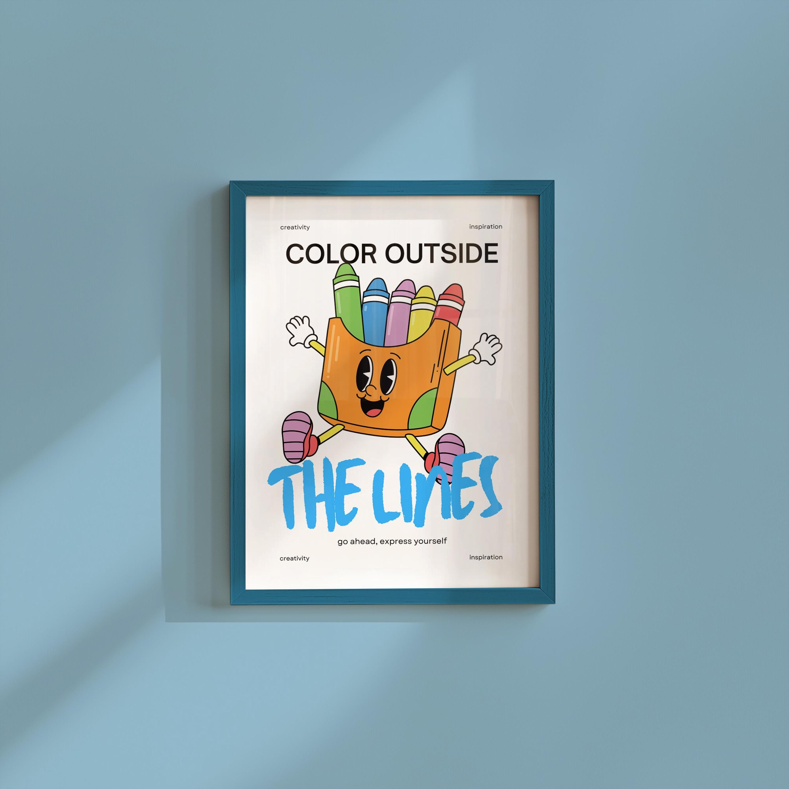 Cute Retro Print Classroom Art - Funky Groovy Crayon Cartoon Poster for Kids - Fun Minimal Retro Decor for Playroom & Classroom