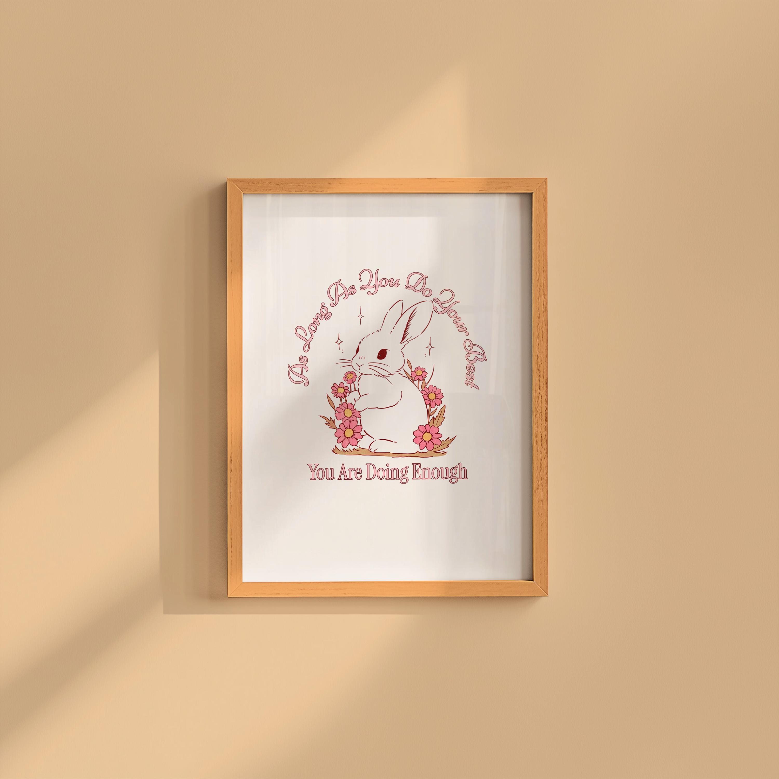 Cute Bunny Art, Kids Room Art, Downloadable Print, Cartoon Art Print, Positive Art, Trendy Posters, Vintage Mascot, Cute Positive Art