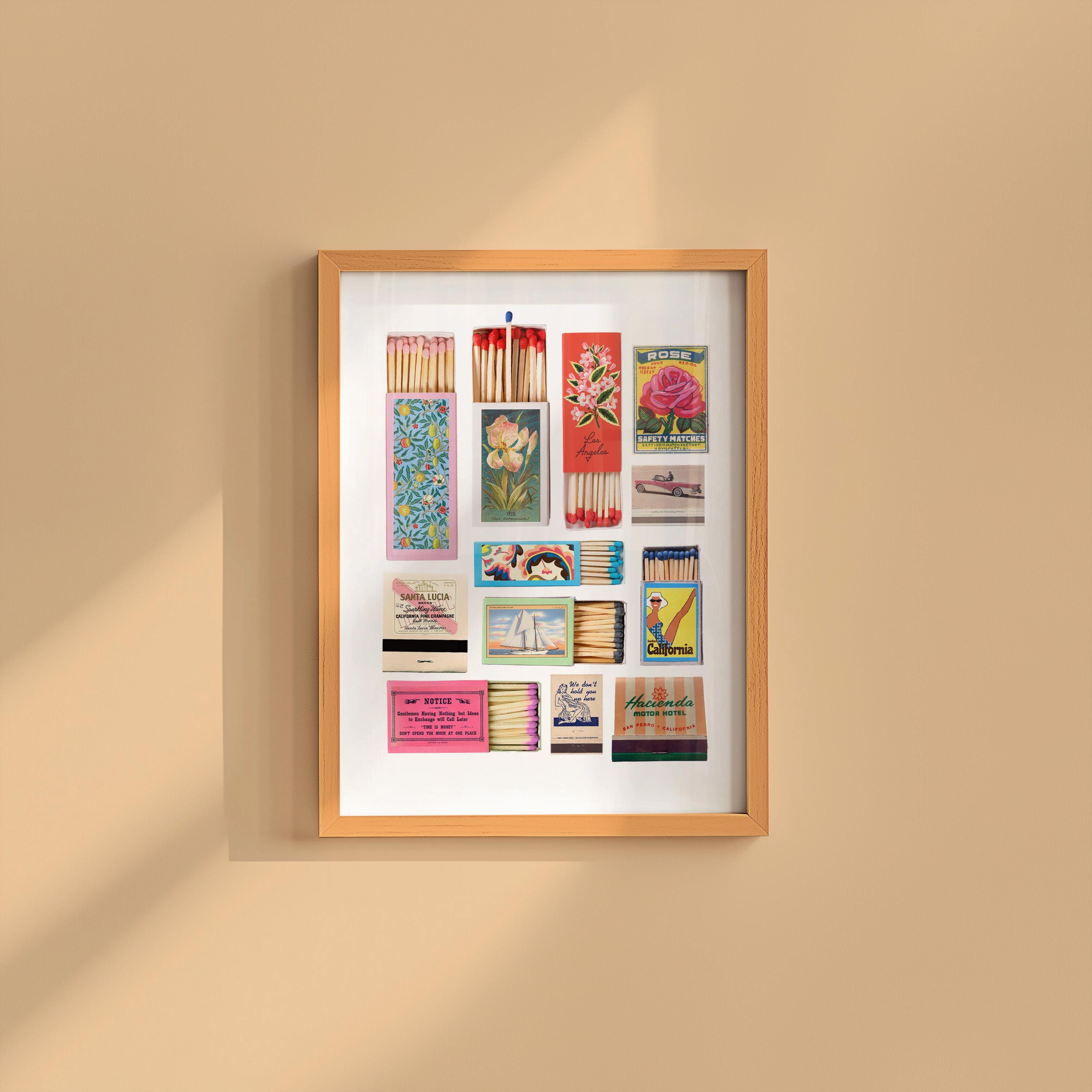 Pink Matchbox Print, Trendy Matches Poster, Retro Matchbook Art, Bar Cart Aesthetic Print for Apartment, Digital Download, GS Print Shoppe