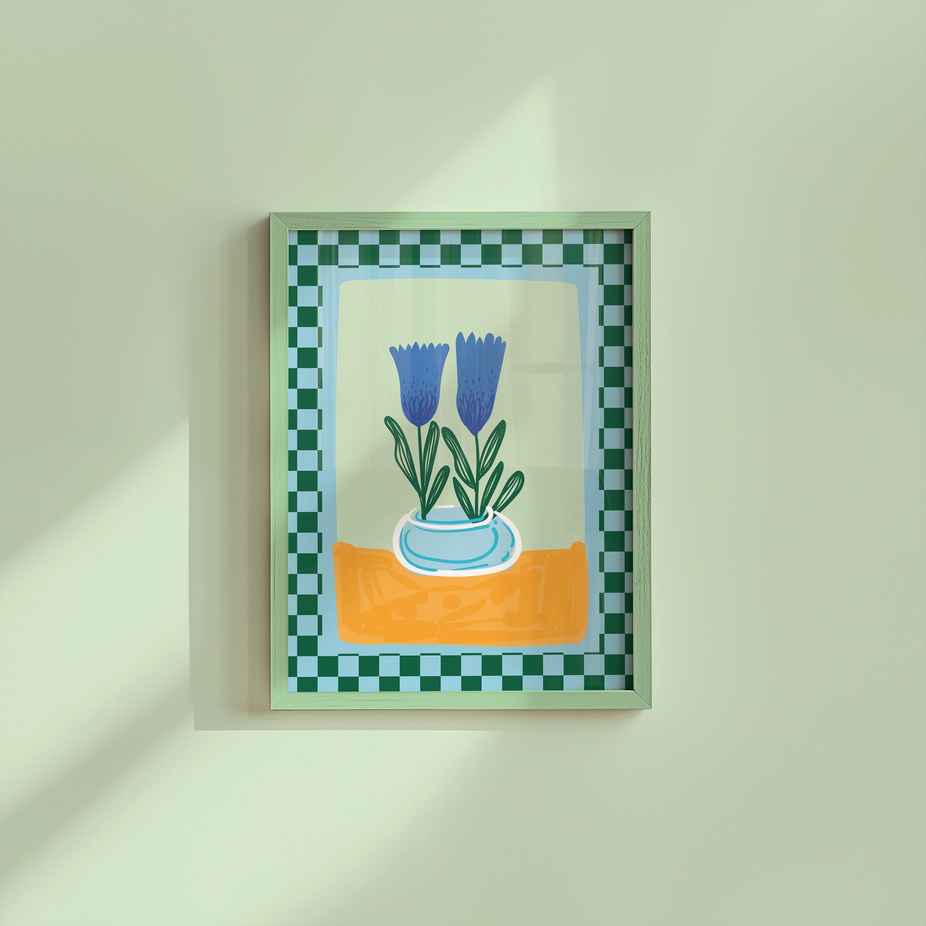 Bouquet of Flowers, Floral Art, Checkered Art Print, Floral Decor, Colorful Print, Funky Floral Art, Trendy Flower Art, Colorful Art Print