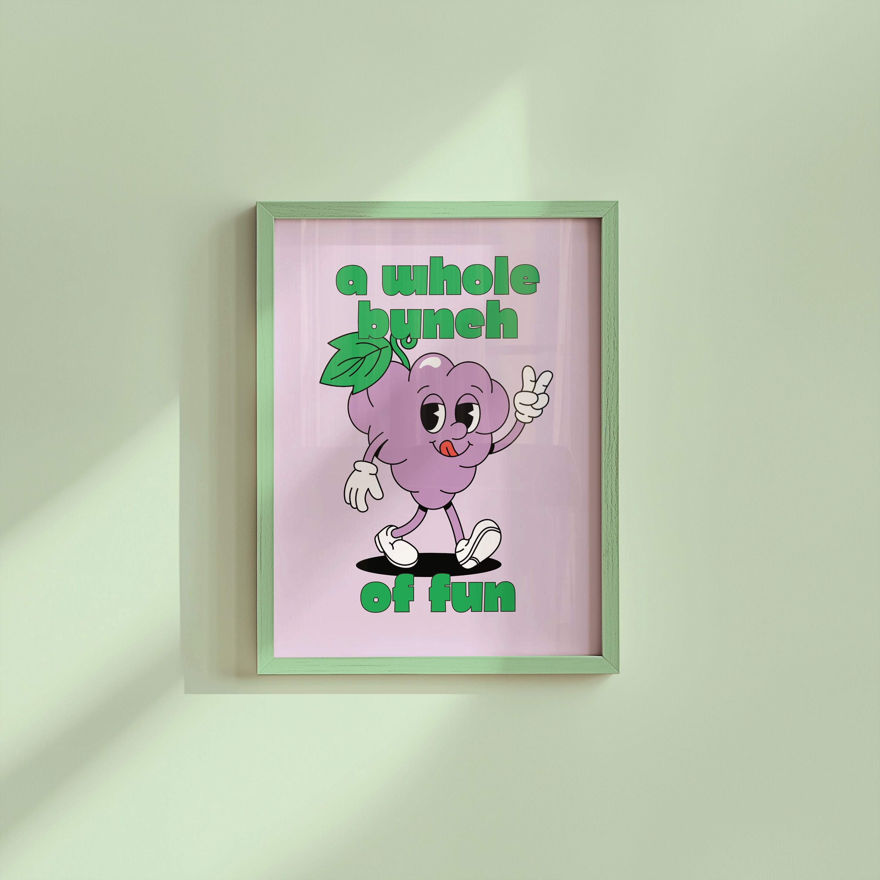 Classroom Art, Kids Room Art, Downloadable Print,Cartoon Art Print, Grape Fruit Art, Trendy Posters, Vintage Mascot Art, Cute Positive Art