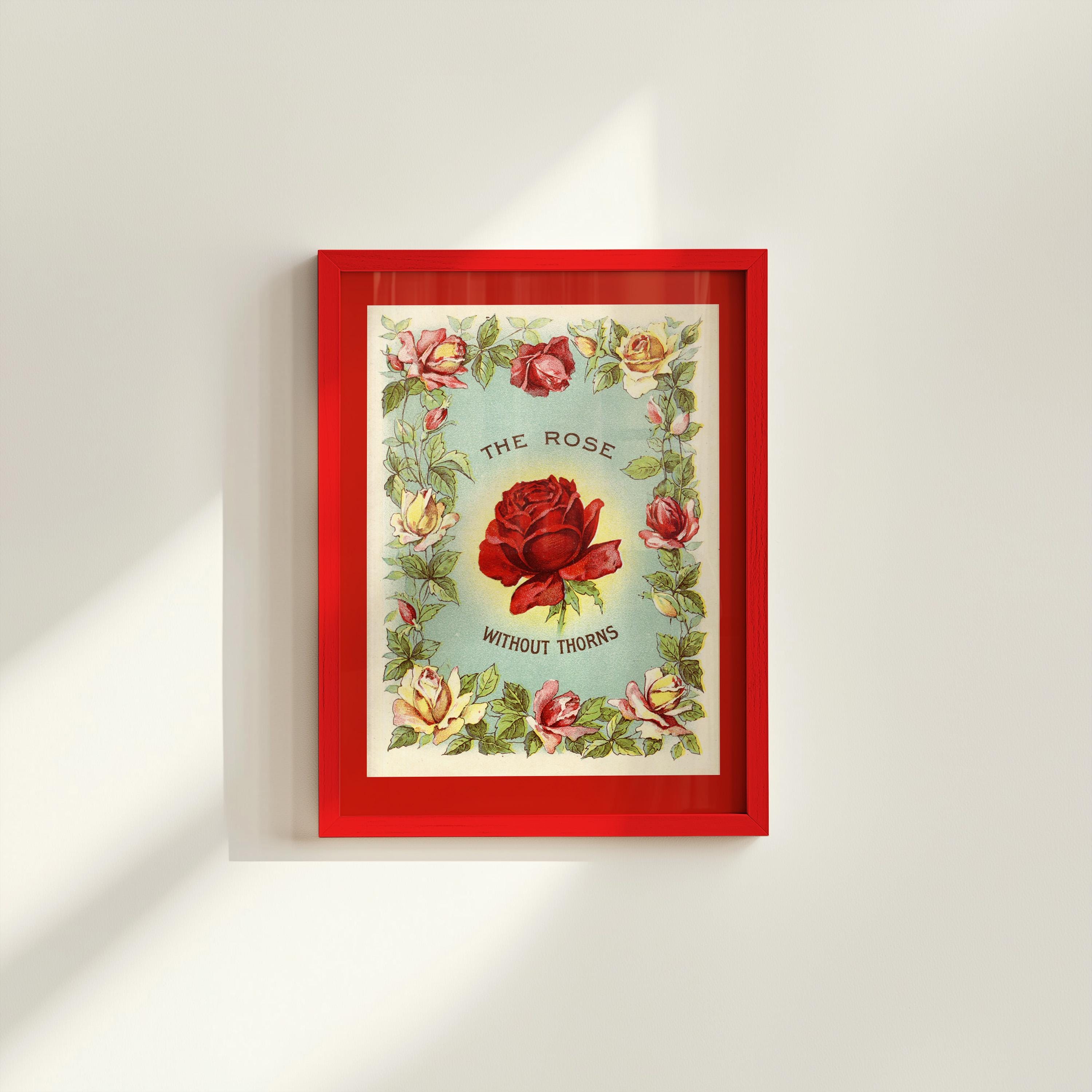 Vintage Floral Decor, Red Art Print, Vintage Roses Art, GS Print Shoppe, Flower Art Print, Retro Vintage Art, Rose Without Thorns