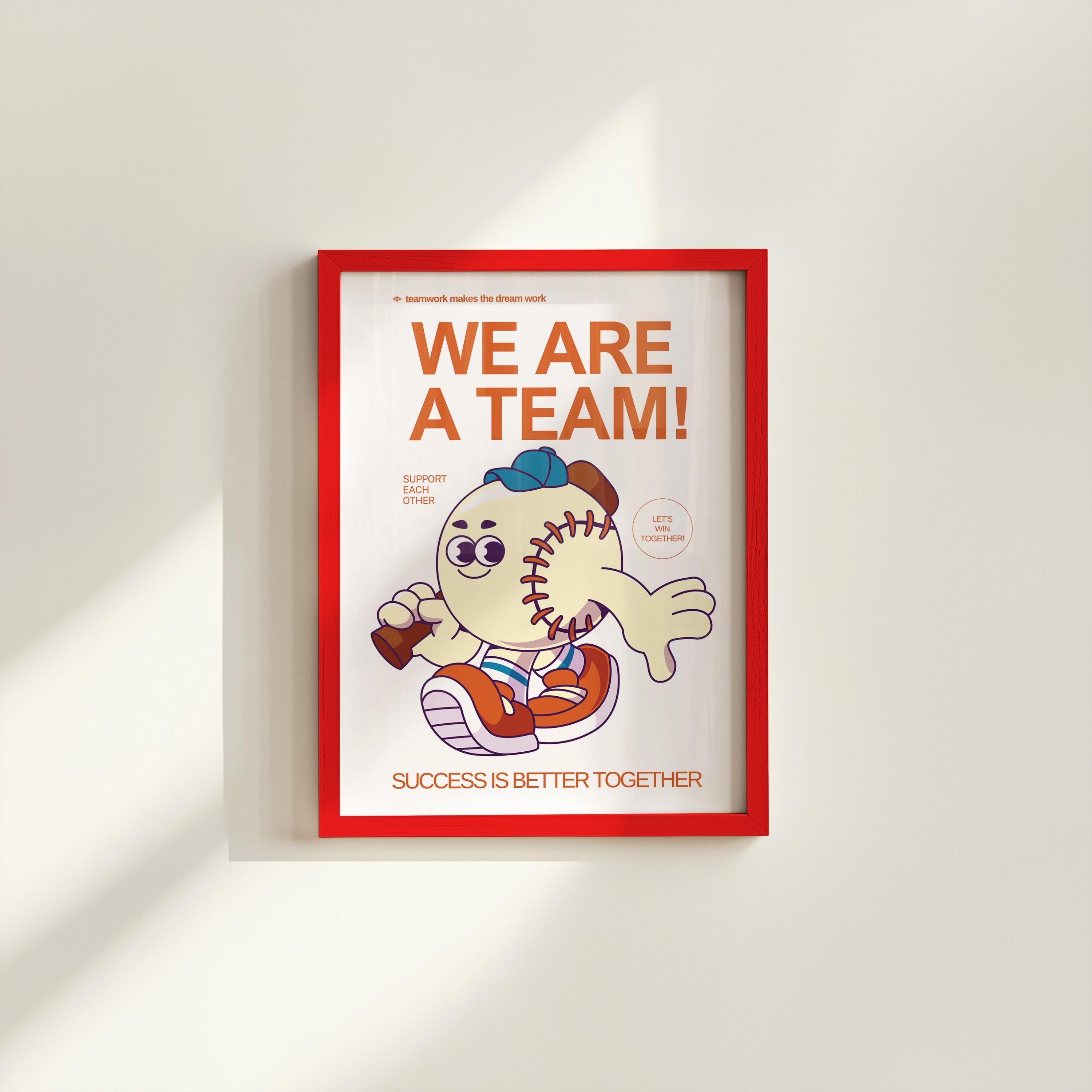 Retro Sports Print, Baseball Wall Print, Teamwork art print, Retro Cartoon Art, Kid Art Print, Classroom Print, Kid Art, Classroom Decor