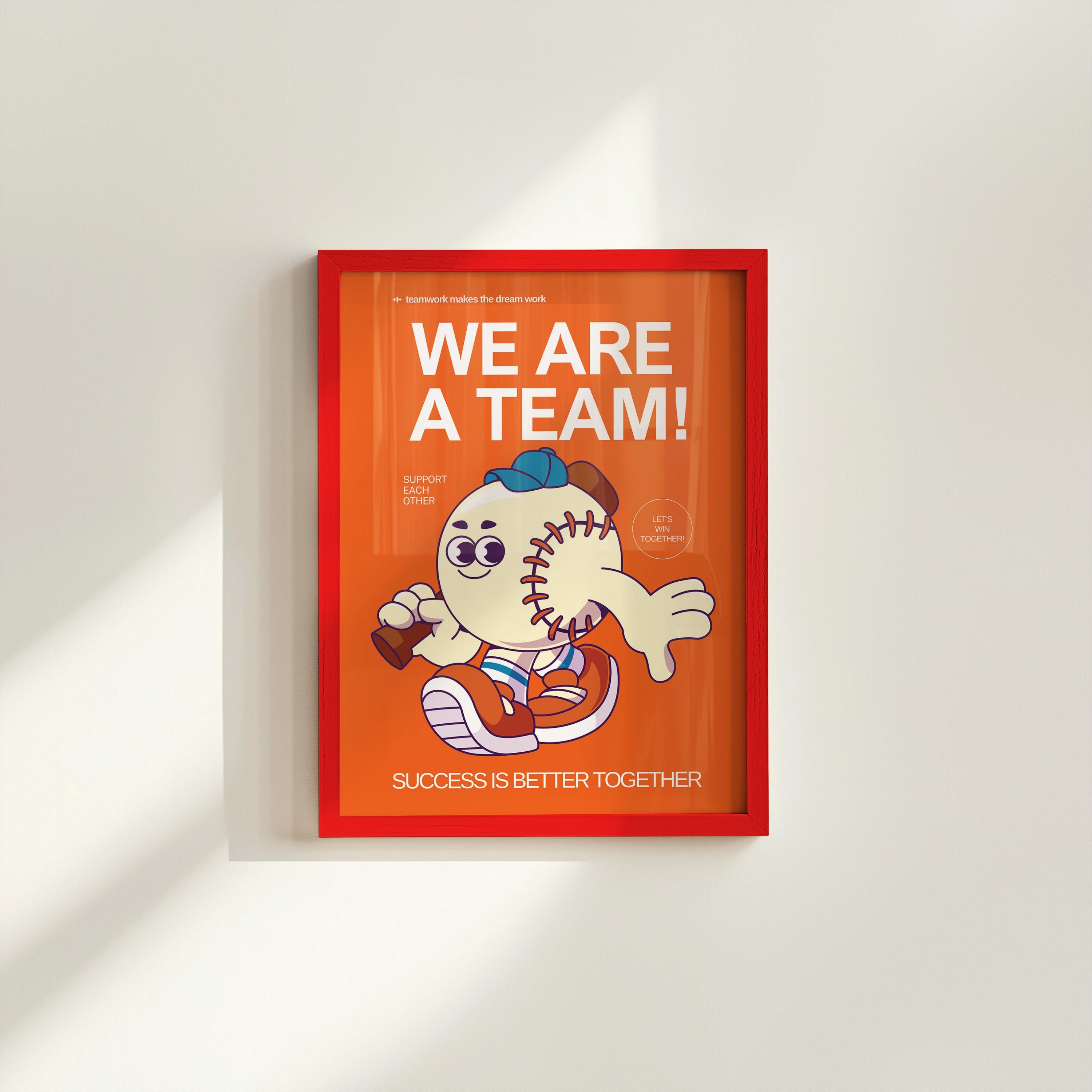 Retro Sports Print, Orange Wall Print, Cute Wall Art, Retro Cartoon Poster, Kid Art, Teamwork Print, Kid Art, Classroom Decor, Baseball