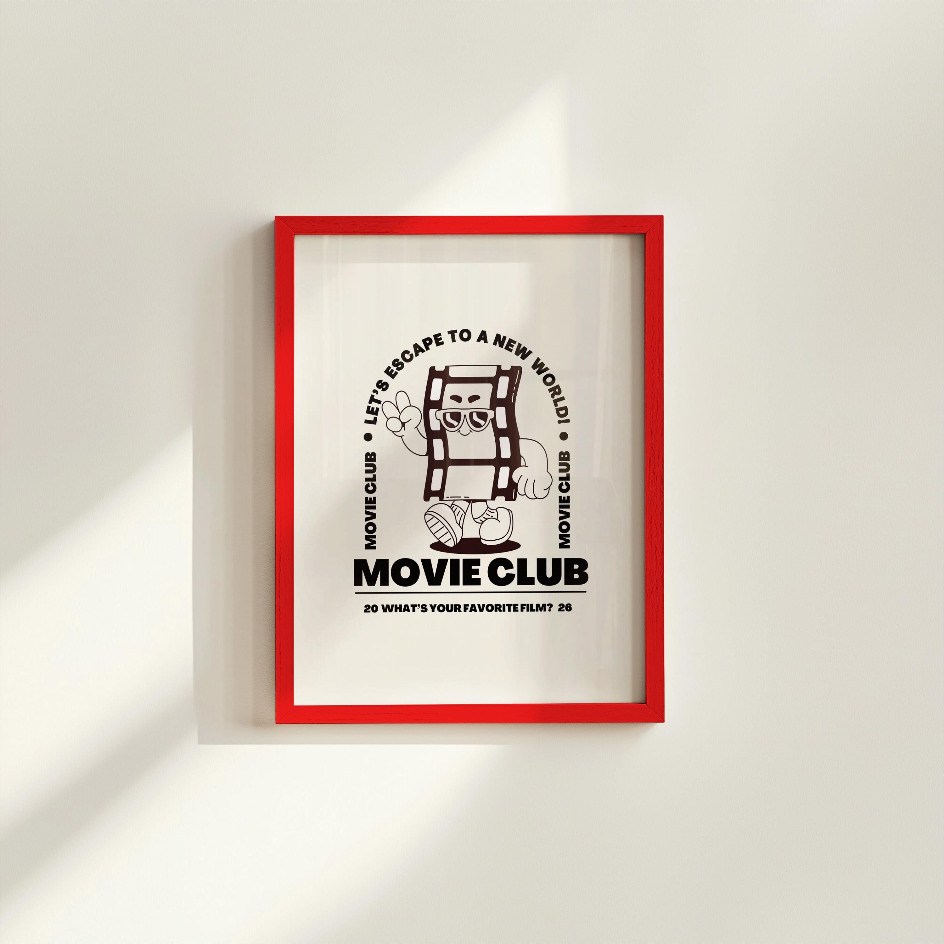 Movie Club Art Print, Cute Retro Print, Gift for Movie Lovers, Vintage Mascot Print, Movie Night Poster, Positive Art, Living Room Art