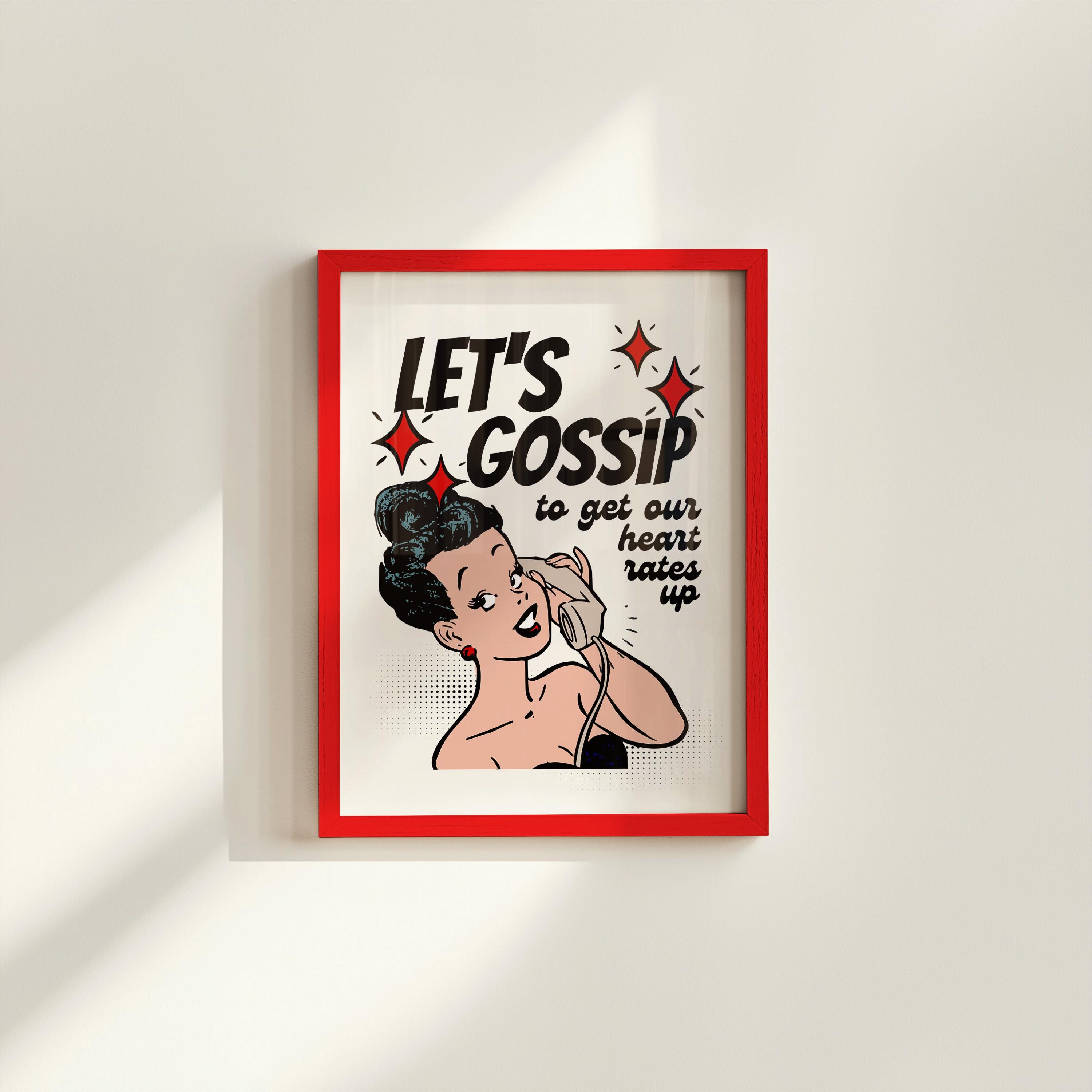 Let&#39;s Gossip-Digital Prints-Wall Art Print-Retro Cartoon Art-Downloadable Print-Bar Art Prints-Living Room Decor-Funny Wall Art-Trendy Art