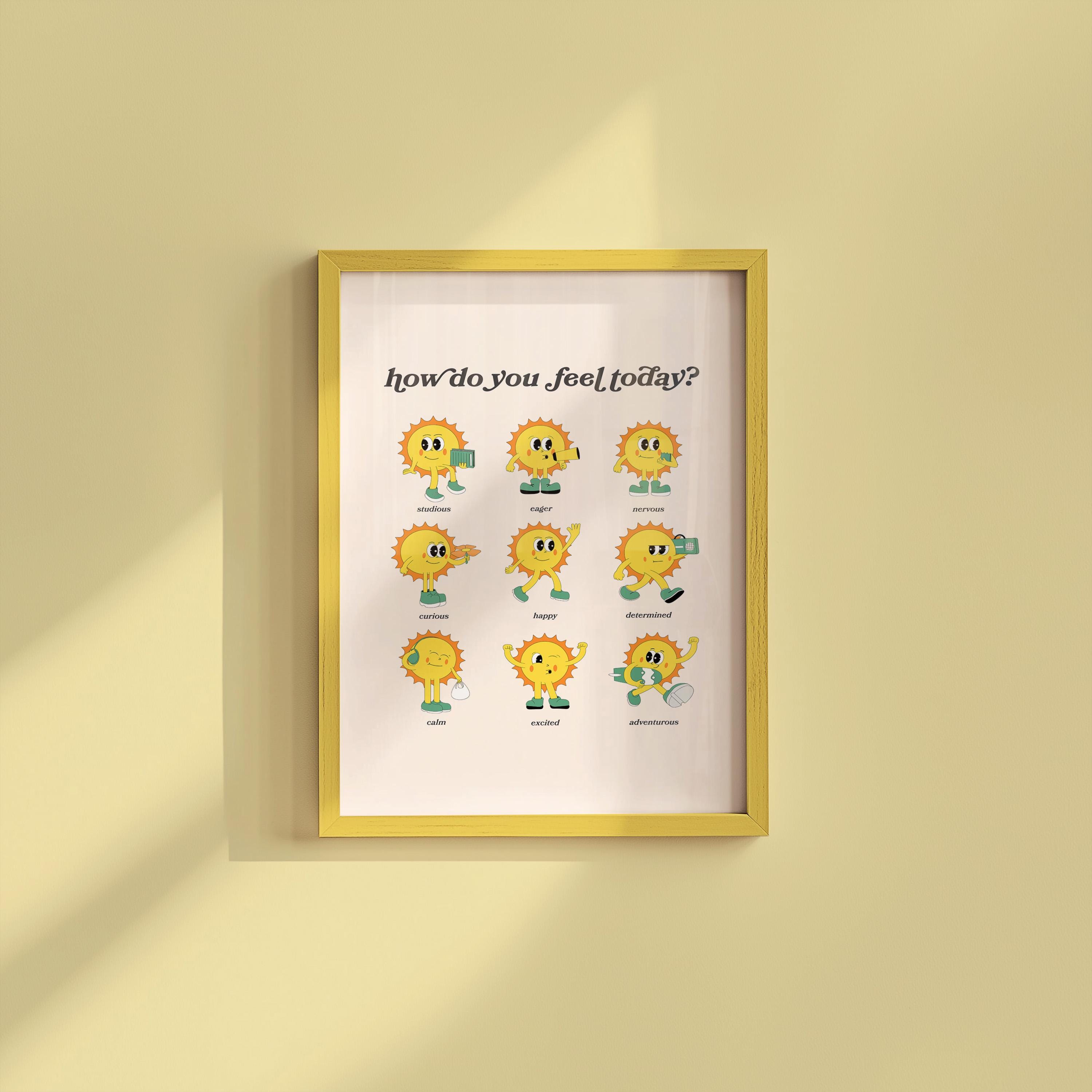 How Do You Feel Today? Retro Quote, Digital Prints Wall Art, Digital Prints, Emotions Art Prints, Mood and Feelings Poster, School Posters