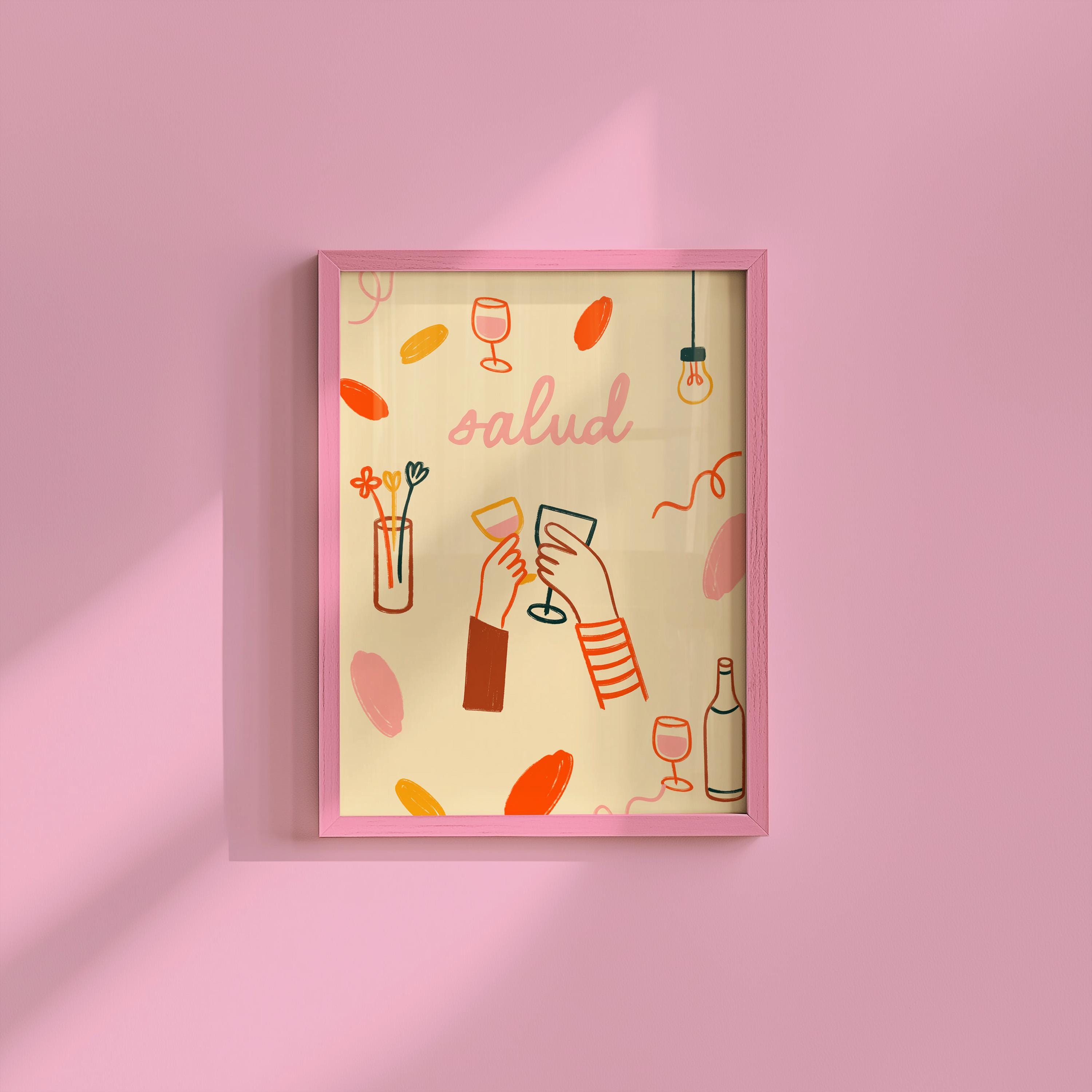 Salud Art Print, Cheers Neutral Poster, Retro Wine Print, Salud Cheers Print, Trendy Art, Bar Cart Prints, GS Print Shoppe